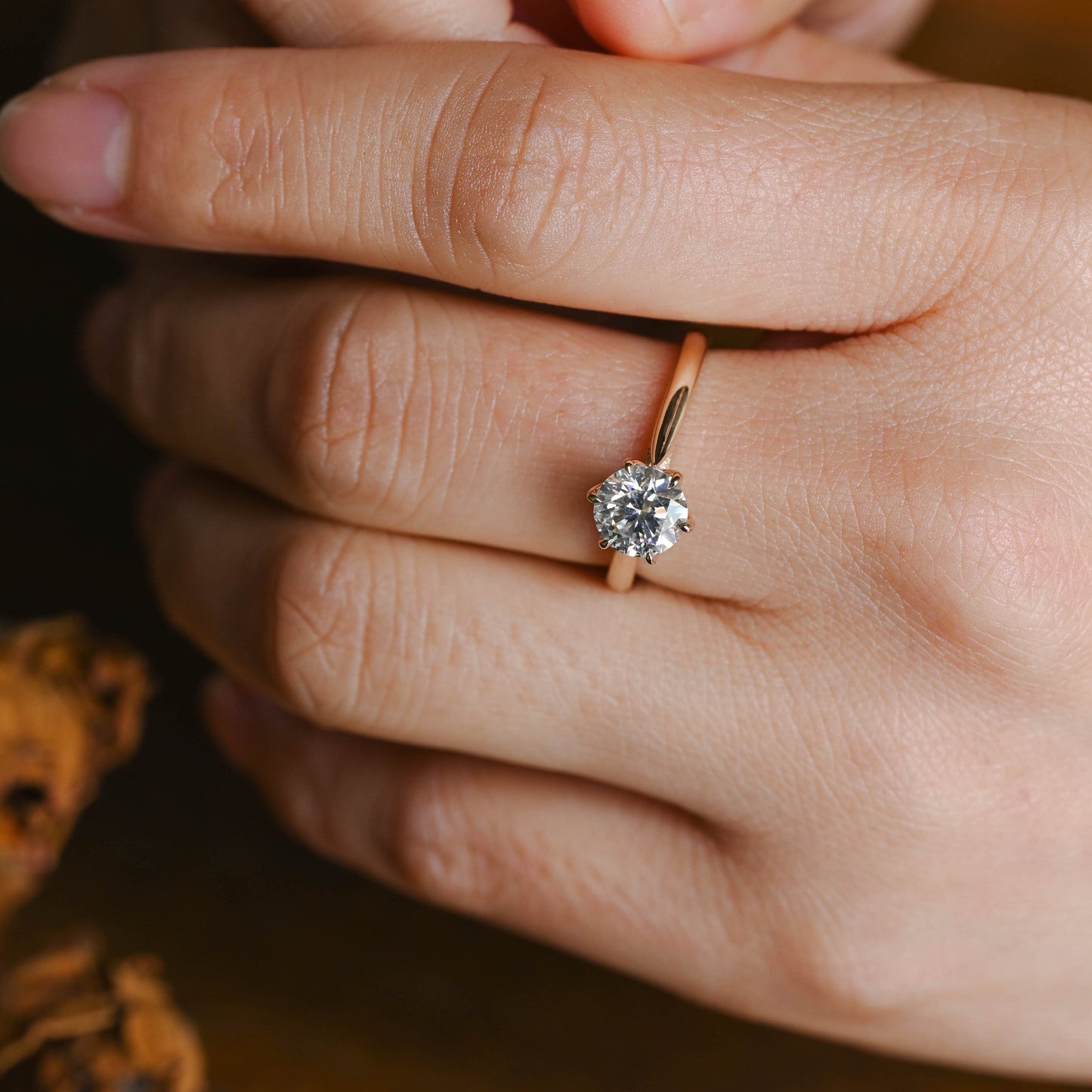 CausYou round cut moissanite engagement ring Solid Gold Hidden Halo Round Cut Moissanite Engagement Ring