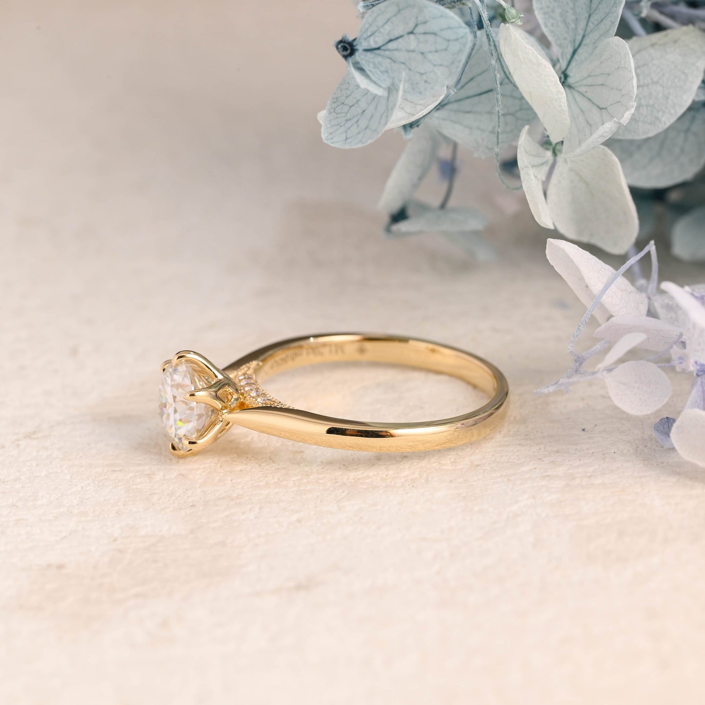 CausYou round cut moissanite engagement ring Solid Gold Hidden Halo Round Cut Moissanite Engagement Ring