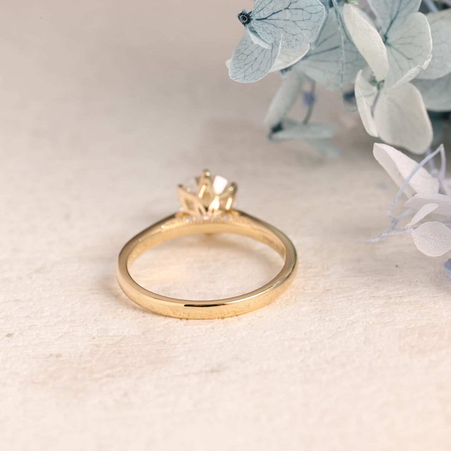 CausYou round cut moissanite engagement ring Solid Gold Hidden Halo Round Cut Moissanite Engagement Ring