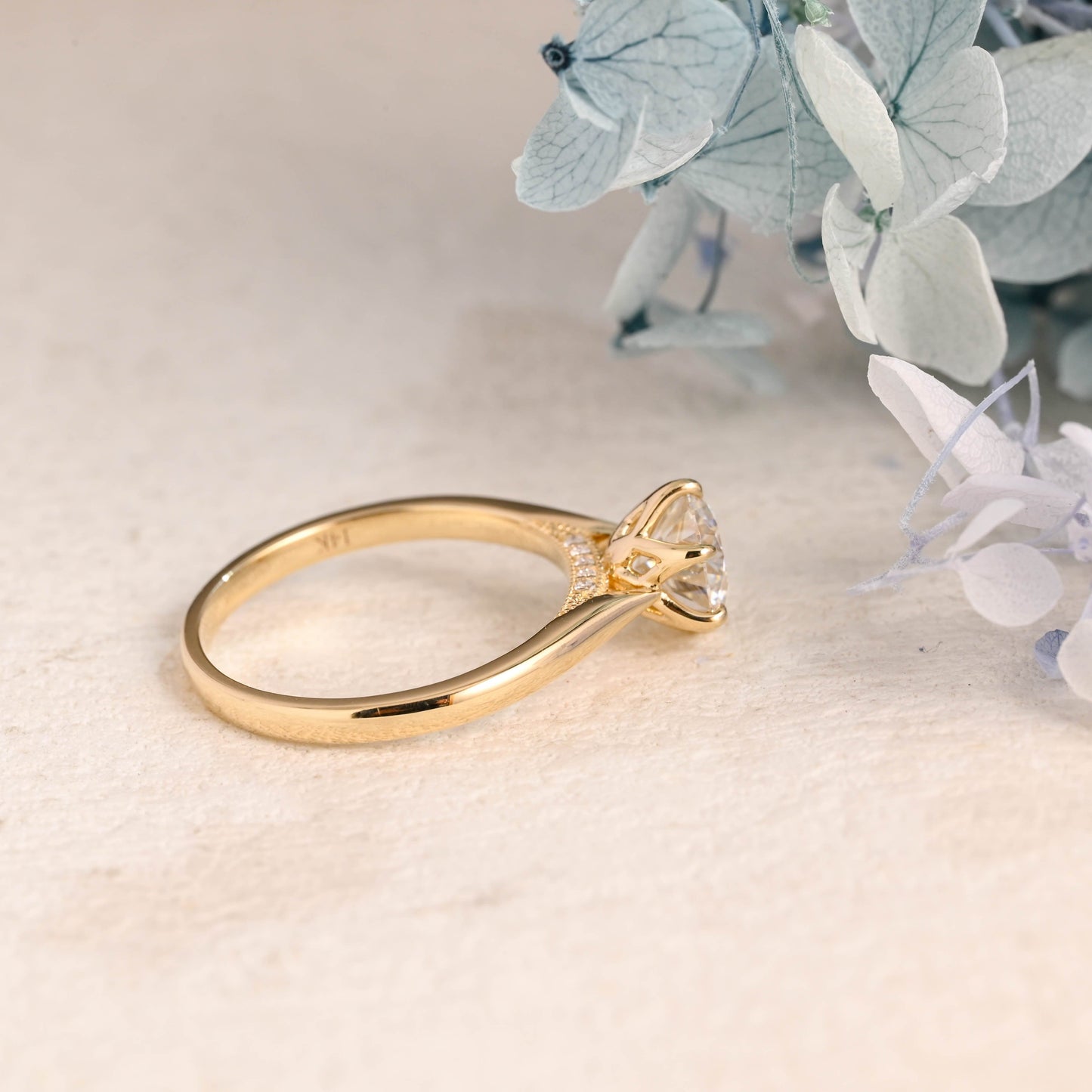 CausYou round cut moissanite engagement ring Solid Gold Hidden Halo Round Cut Moissanite Engagement Ring
