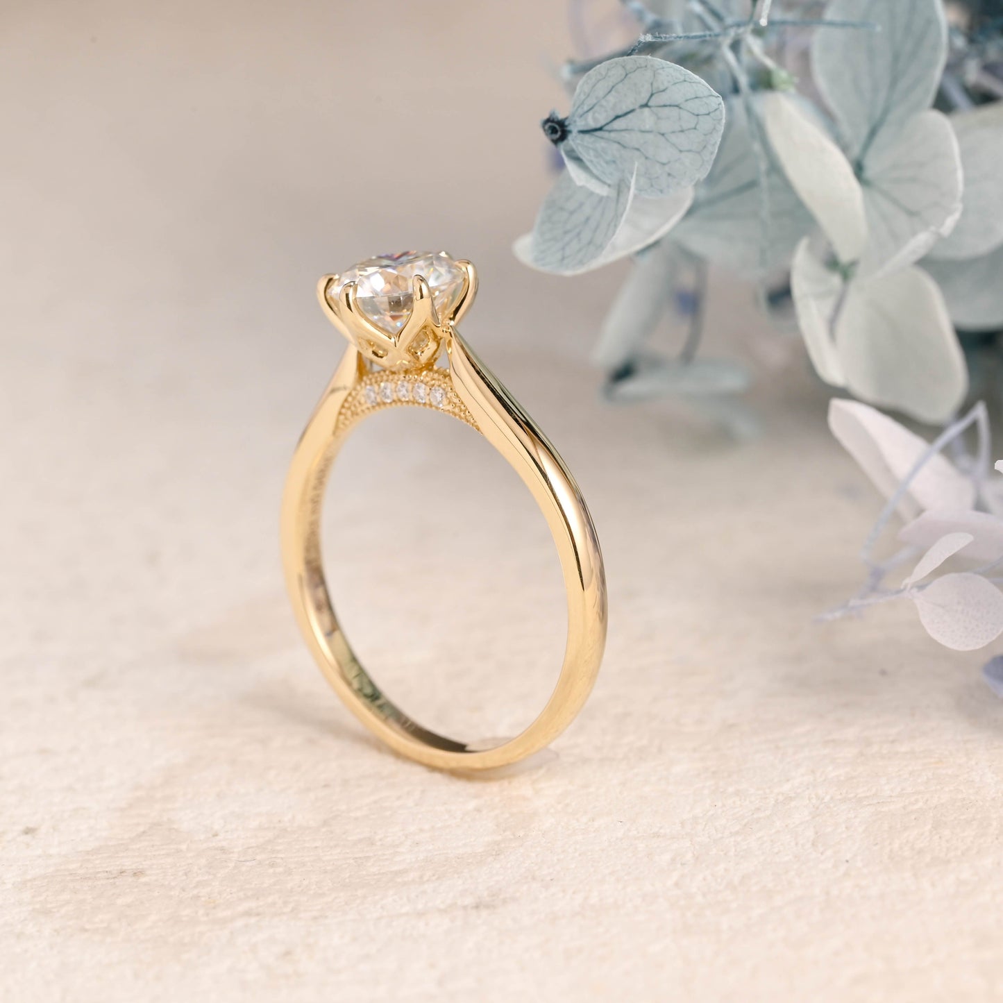 CausYou round cut moissanite engagement ring Solid Gold Hidden Halo Round Cut Moissanite Engagement Ring