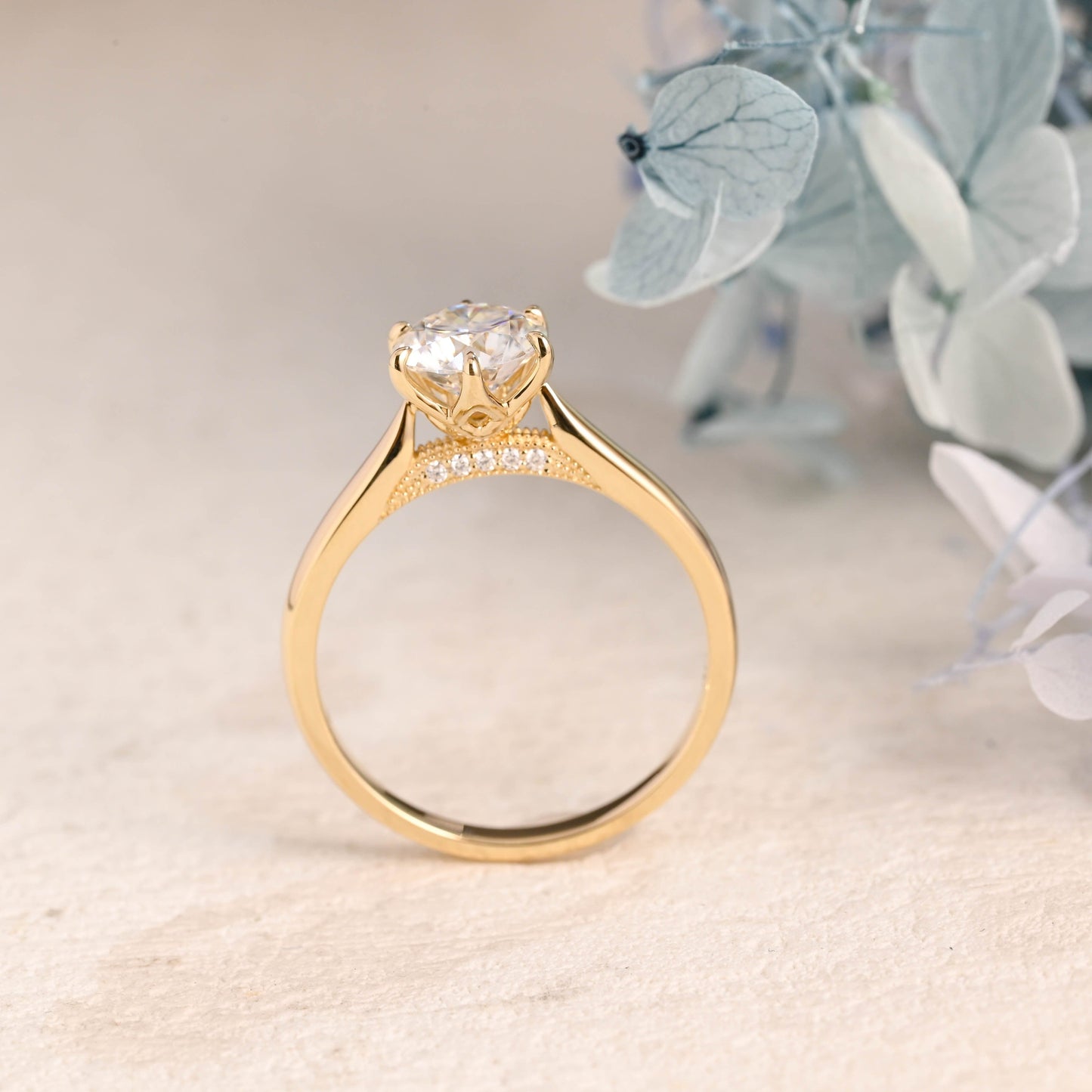 CausYou round cut moissanite engagement ring Solid Gold Hidden Halo Round Cut Moissanite Engagement Ring