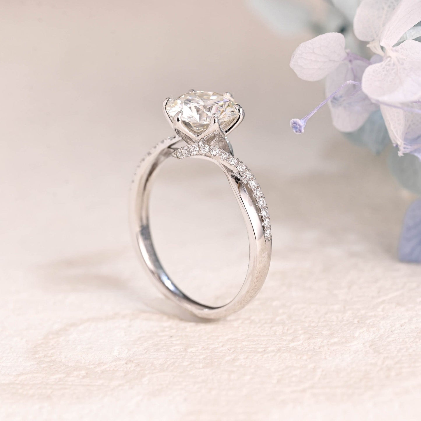 CausYou round cut moissanite engagement ring Solid Gold Pave Round Cut Moissanite Engagement Ring