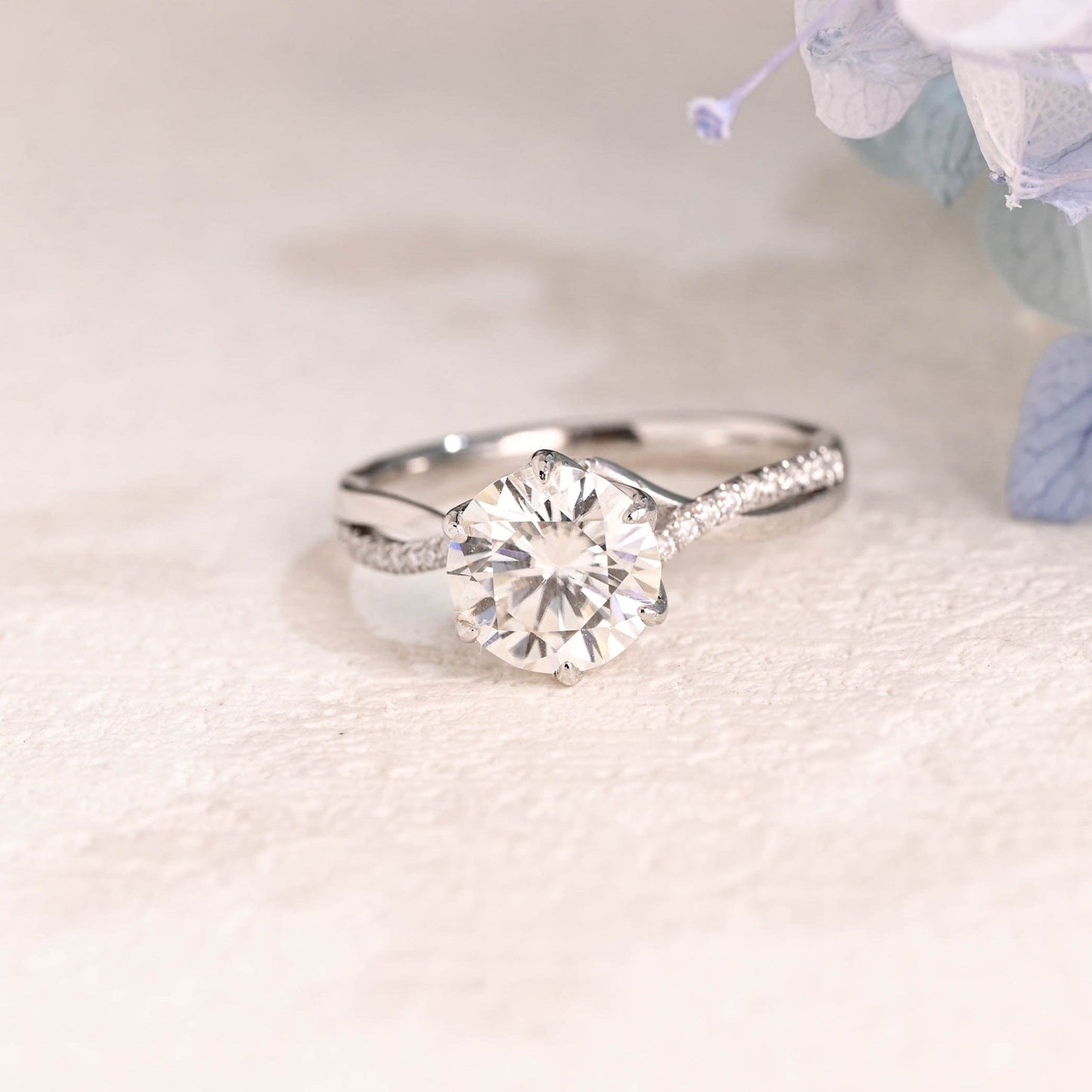 CausYou round cut moissanite engagement ring Solid Gold Pave Round Cut Moissanite Engagement Ring