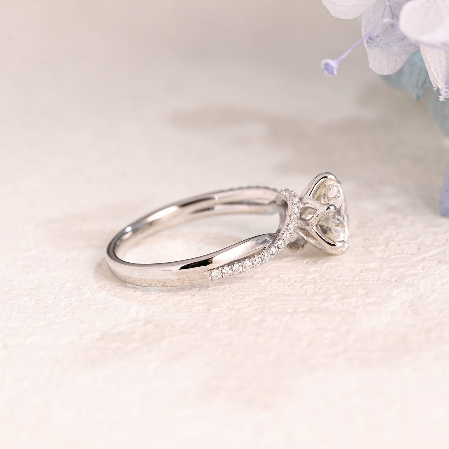 CausYou round cut moissanite engagement ring Solid Gold Pave Round Cut Moissanite Engagement Ring