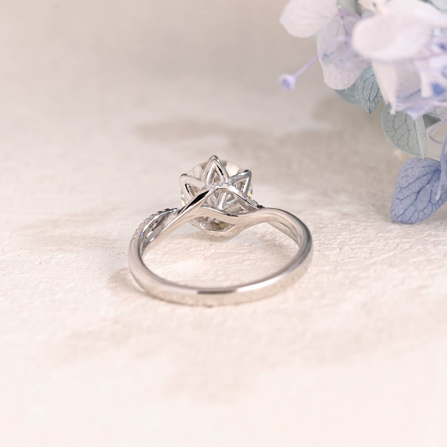 CausYou round cut moissanite engagement ring Solid Gold Pave Round Cut Moissanite Engagement Ring