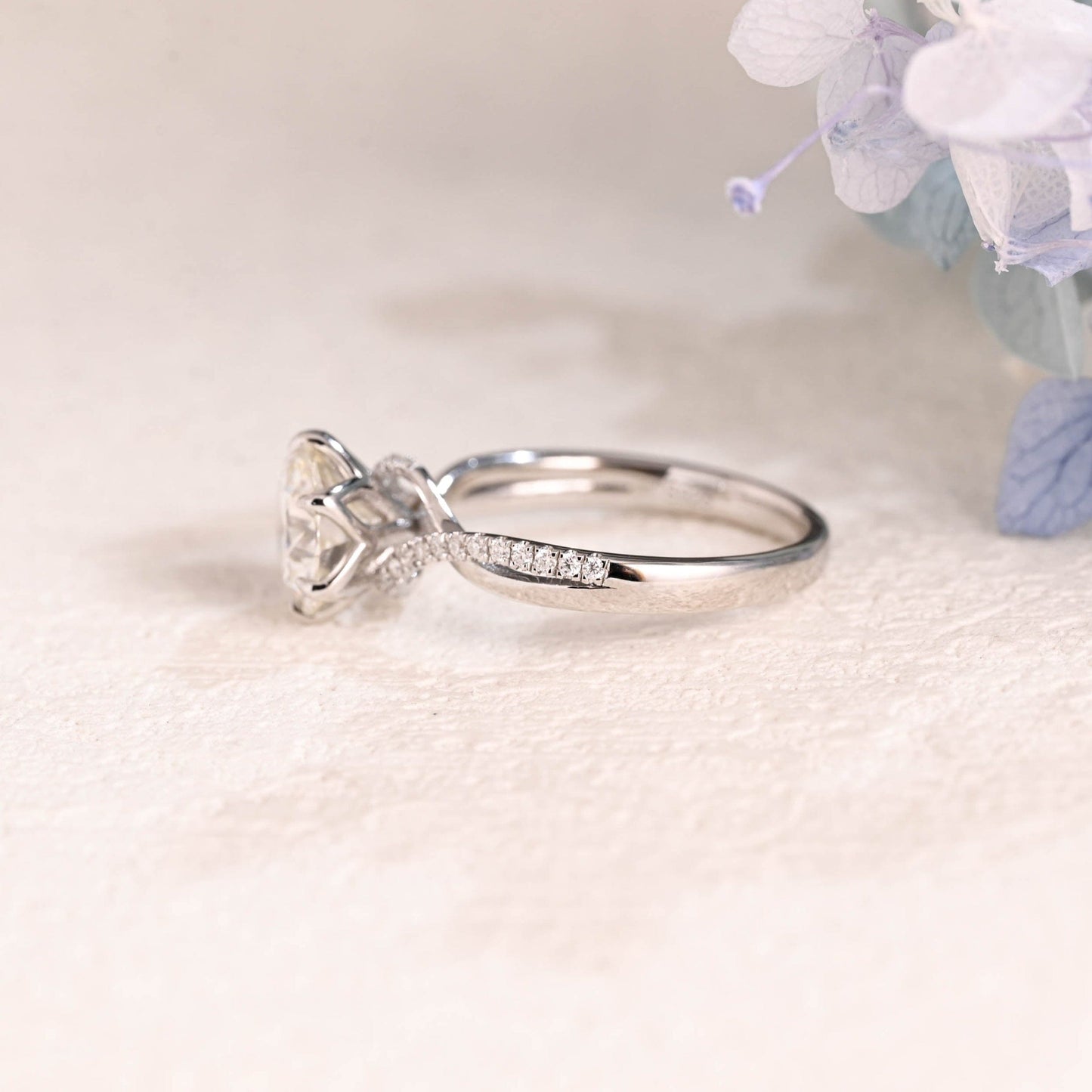 CausYou round cut moissanite engagement ring Solid Gold Pave Round Cut Moissanite Engagement Ring