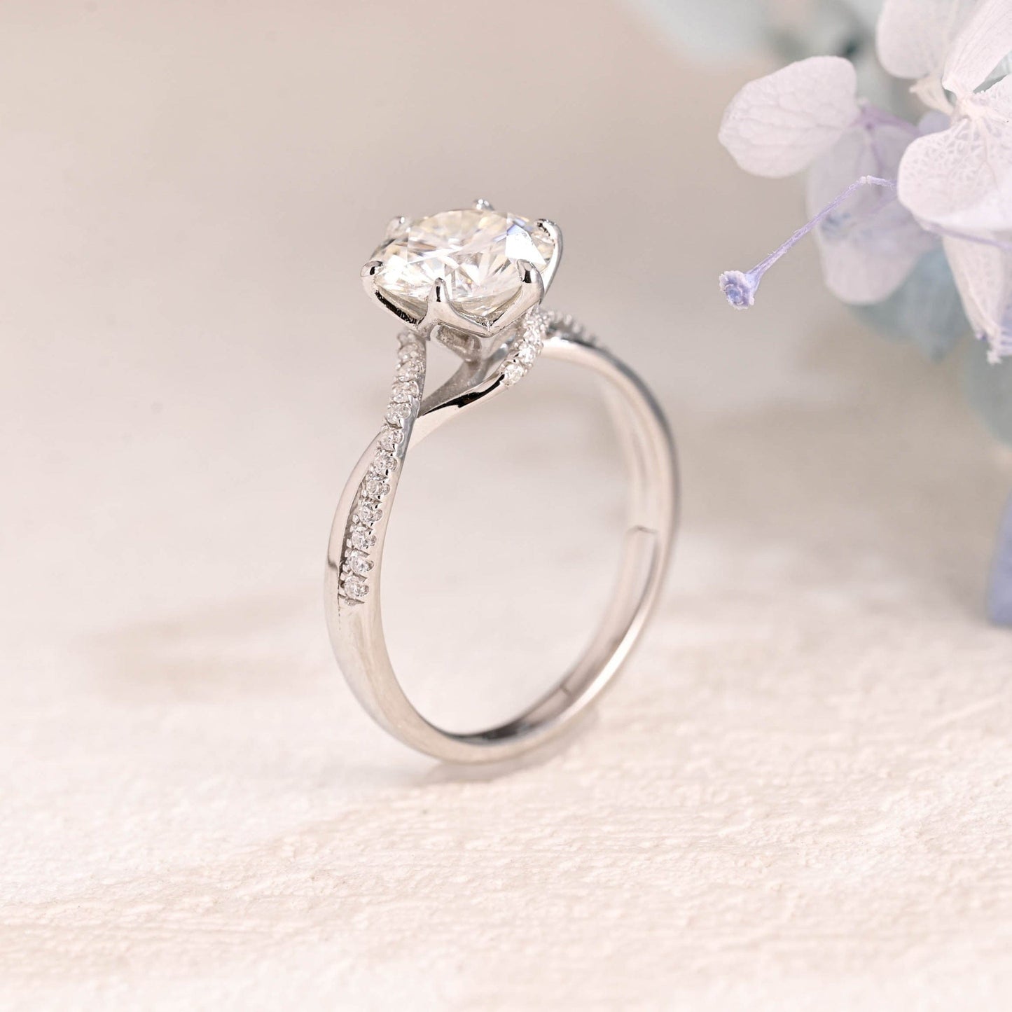 CausYou round cut moissanite engagement ring Solid Gold Pave Round Cut Moissanite Engagement Ring
