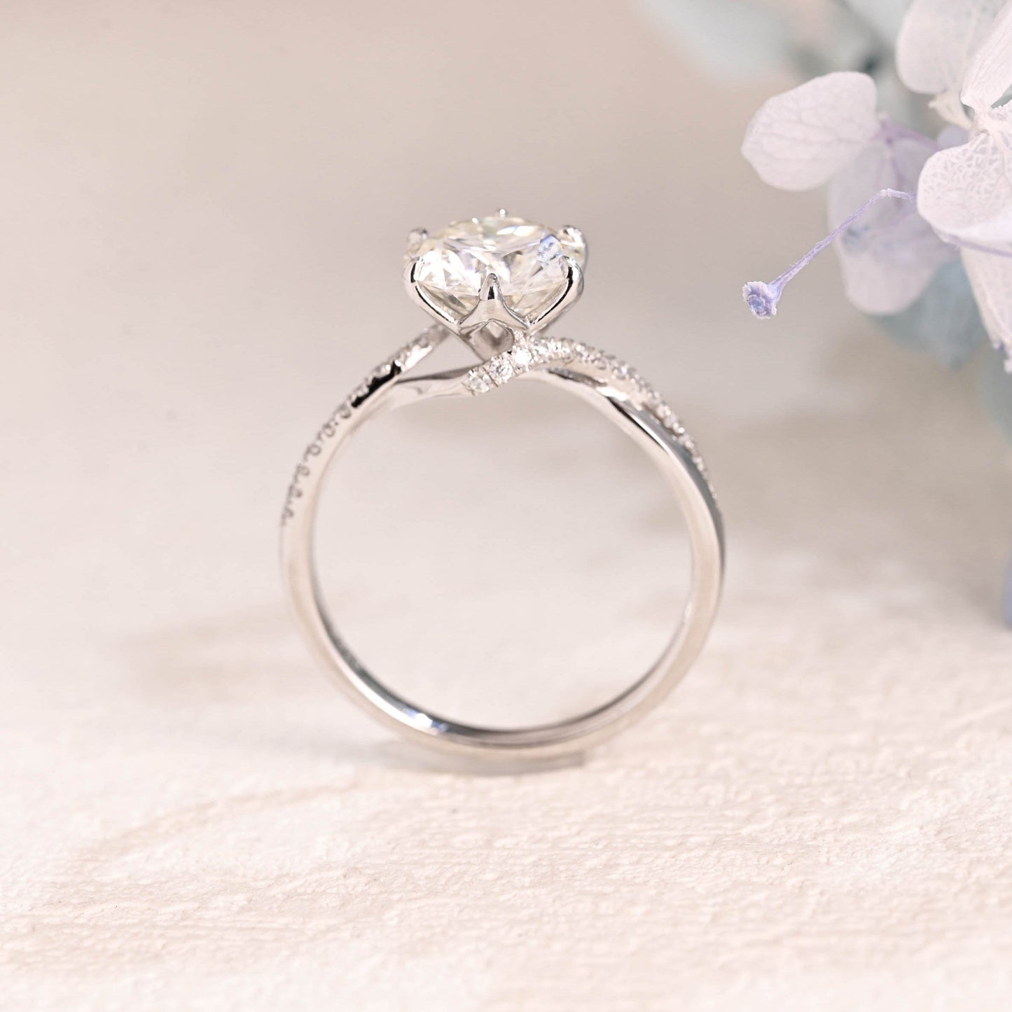 CausYou round cut moissanite engagement ring Solid Gold Pave Round Cut Moissanite Engagement Ring