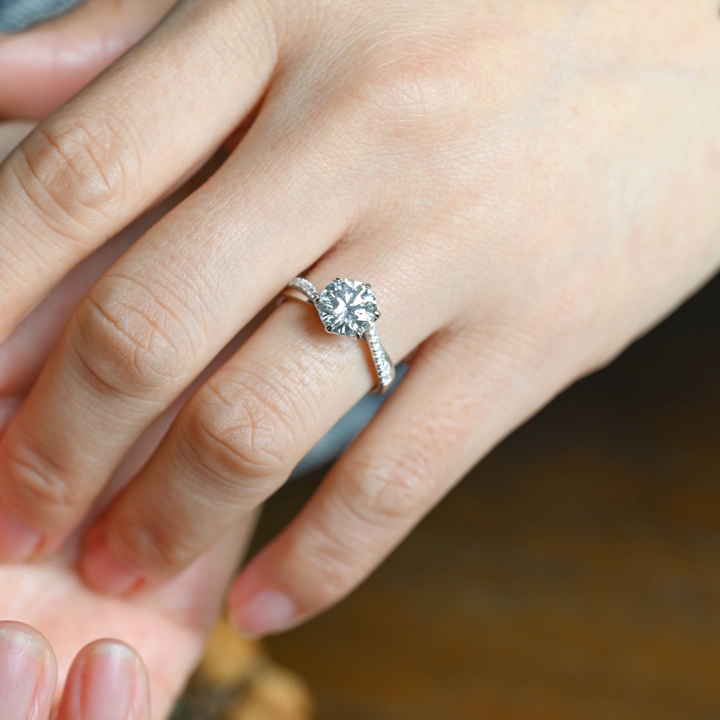 CausYou round cut moissanite engagement ring Solid Gold Pave Round Cut Moissanite Engagement Ring