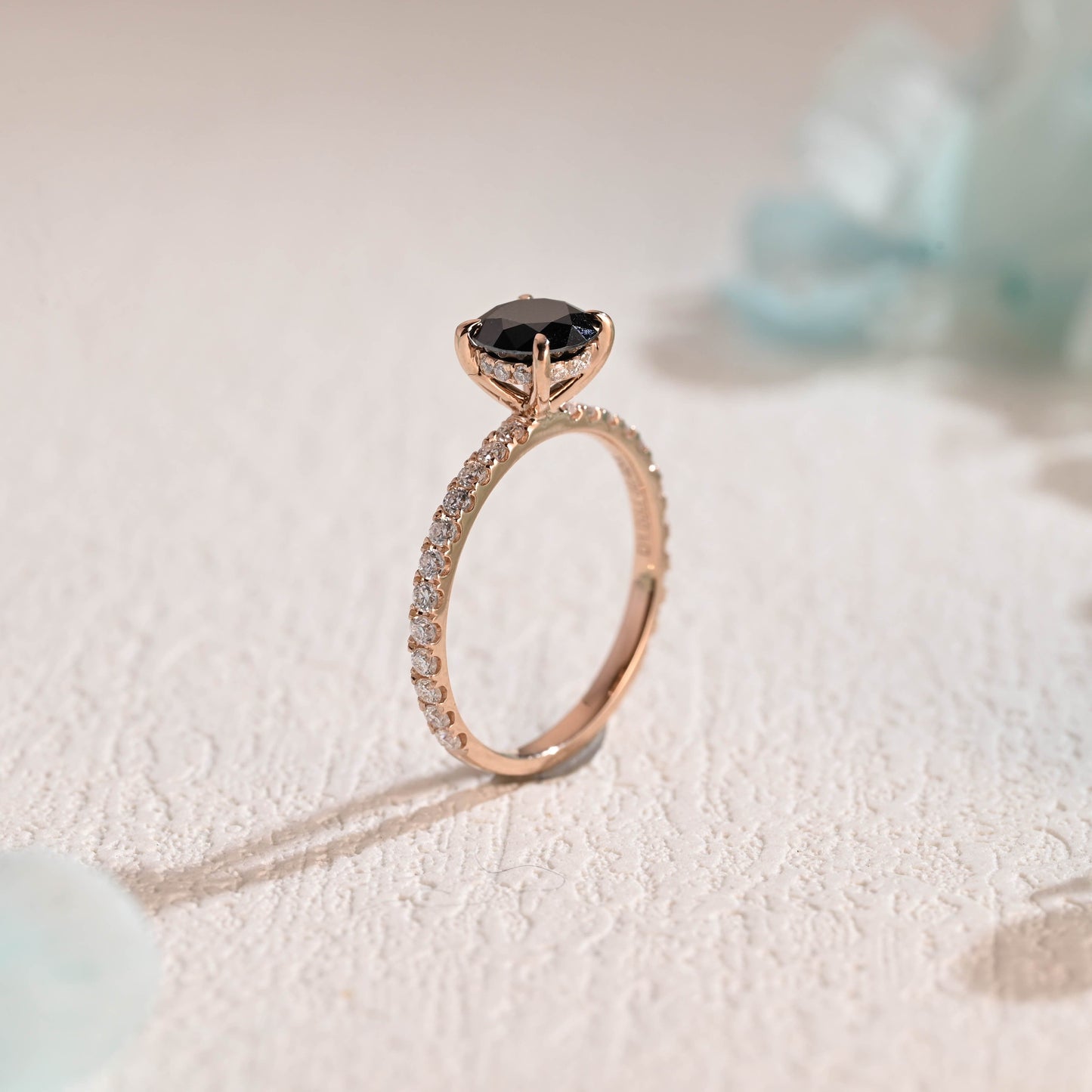 CausYou round cut moissanite engagement ring Solid Gold Round Black Moissanite Engagement Ring Hidden Halo
