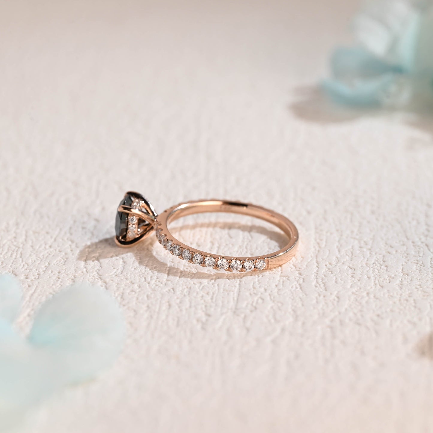 CausYou round cut moissanite engagement ring Solid Gold Round Black Moissanite Engagement Ring Hidden Halo