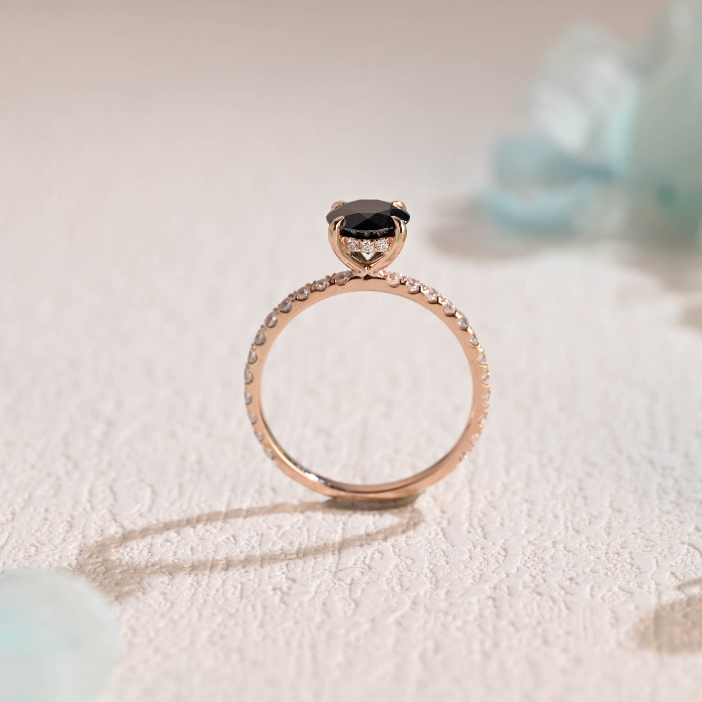 CausYou round cut moissanite engagement ring Solid Gold Round Black Moissanite Engagement Ring Hidden Halo