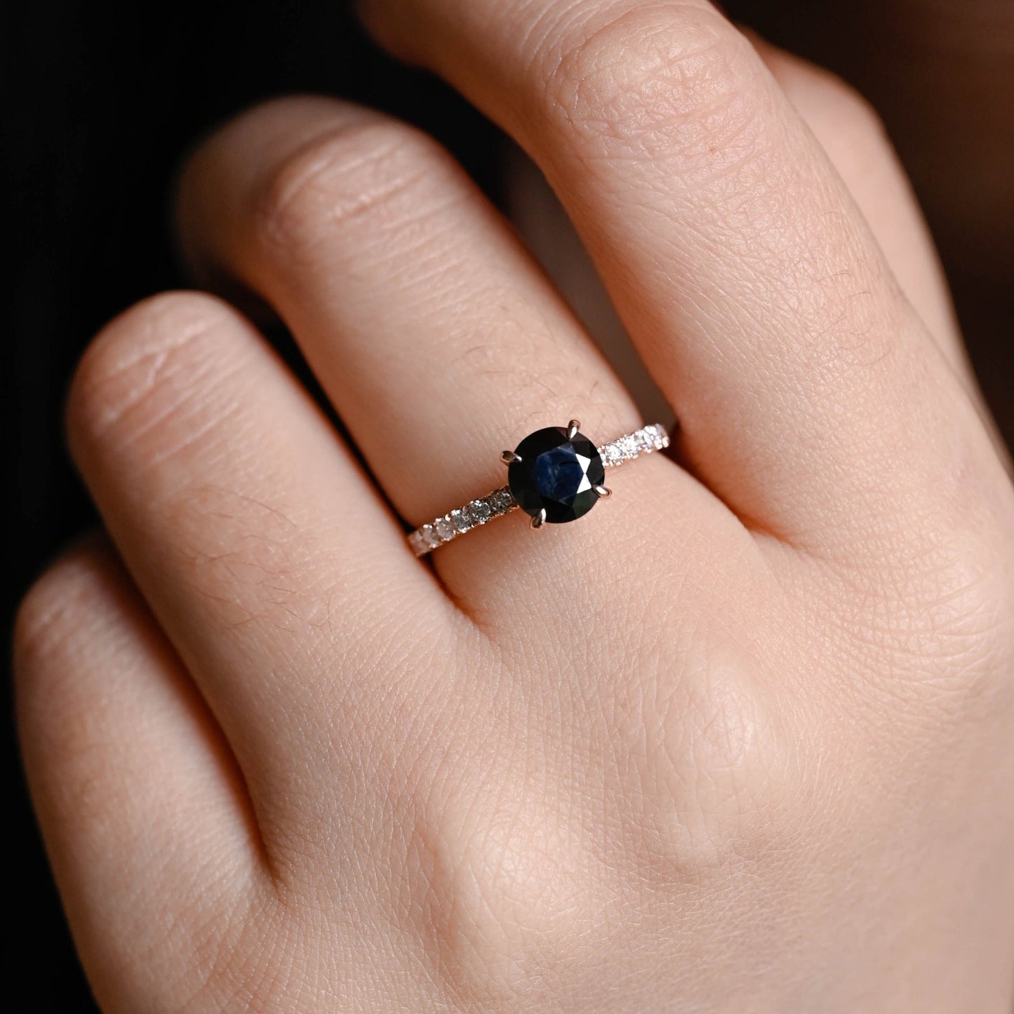 CausYou round cut moissanite engagement ring Solid Gold Round Black Moissanite Engagement Ring Hidden Halo