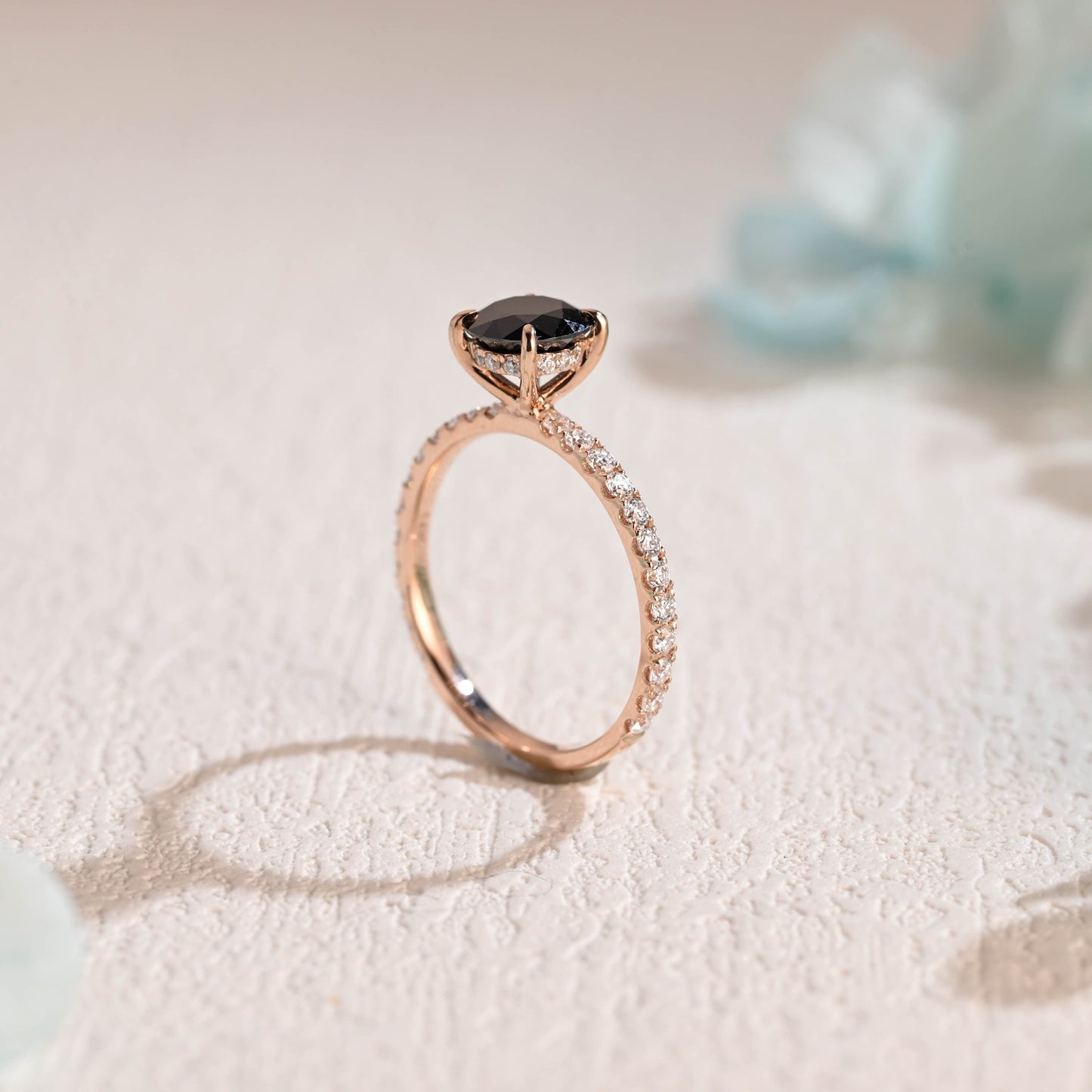 CausYou round cut moissanite engagement ring Solid Gold Round Black Moissanite Engagement Ring Hidden Halo