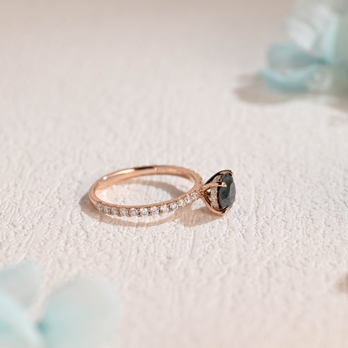 CausYou round cut moissanite engagement ring Solid Gold Round Black Moissanite Engagement Ring Hidden Halo