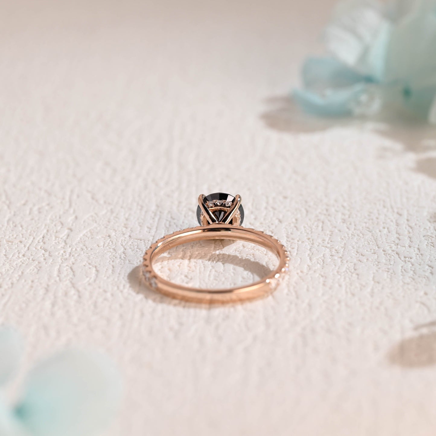 CausYou round cut moissanite engagement ring Solid Gold Round Black Moissanite Engagement Ring Hidden Halo