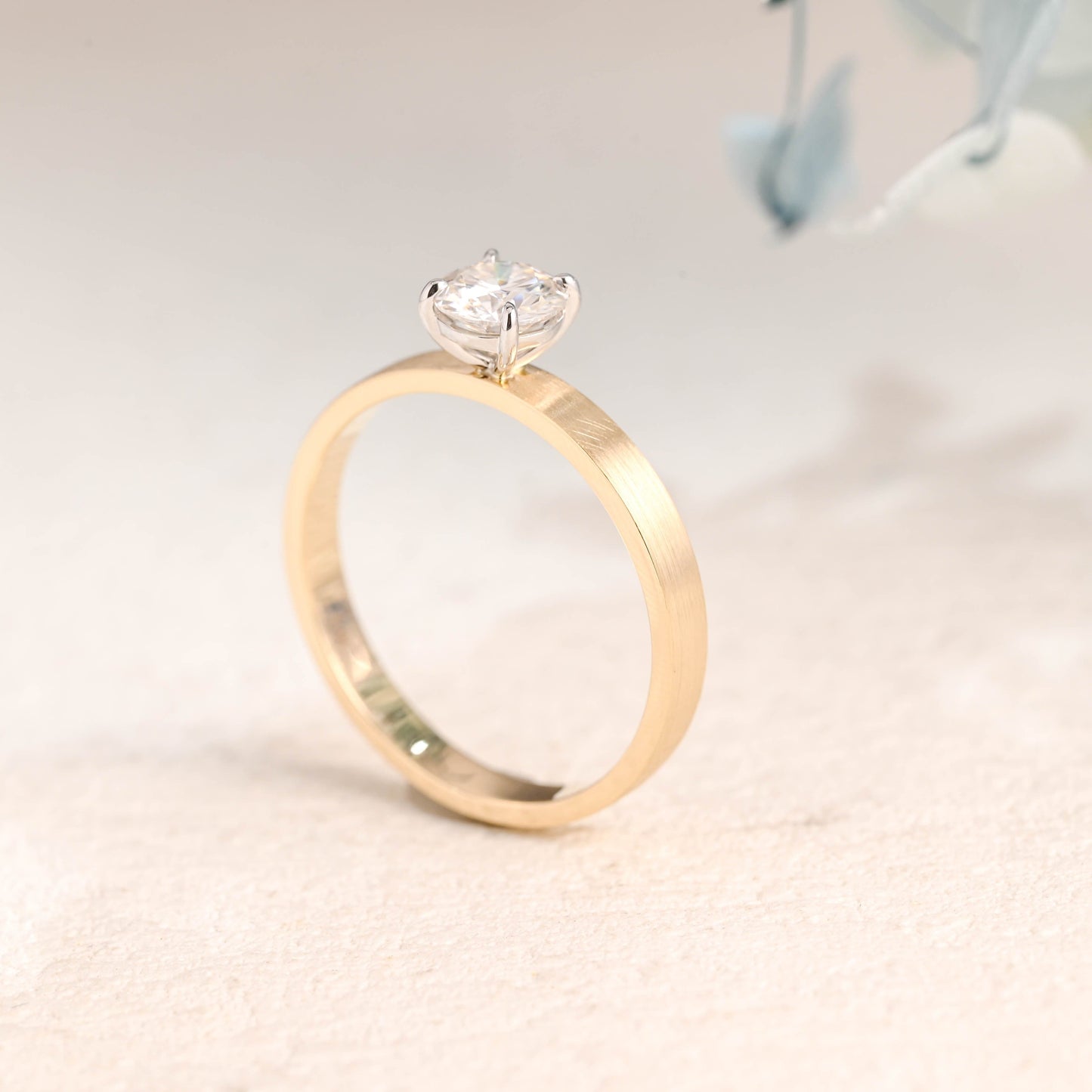 CausYou round cut moissanite engagement ring Solid Gold Round Cut Moissanite Engagement Ring