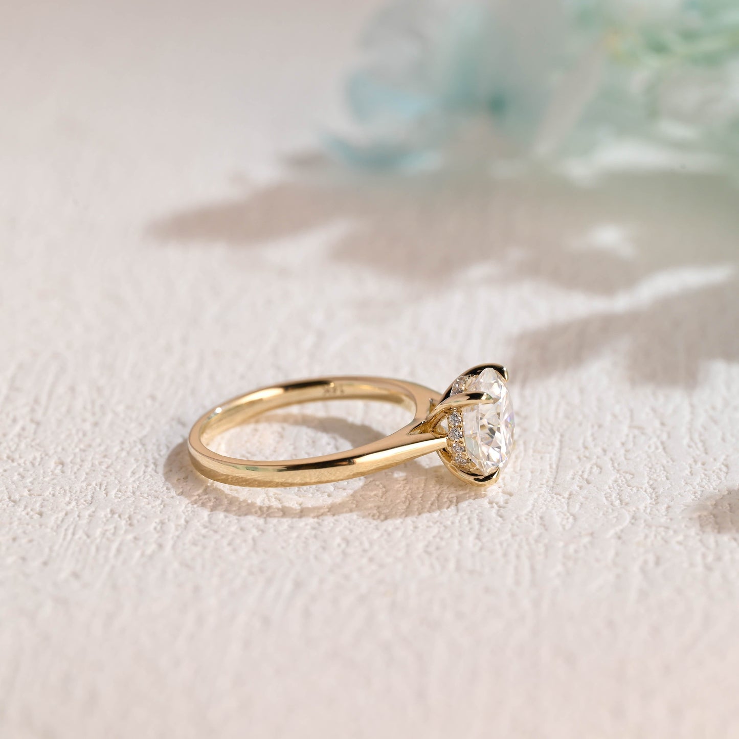 CausYou round cut moissanite engagement ring Solid Gold Round Cut Moissanite Engagement Ring Hidden Halo, Cathedral Ring