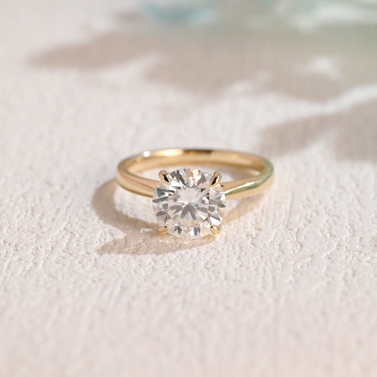 CausYou round cut moissanite engagement ring Solid Gold Round Cut Moissanite Engagement Ring Hidden Halo, Cathedral Ring