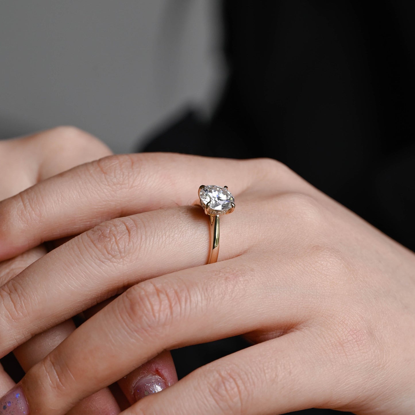 CausYou round cut moissanite engagement ring Solid Gold Round Cut Moissanite Engagement Ring Hidden Halo, Cathedral Ring