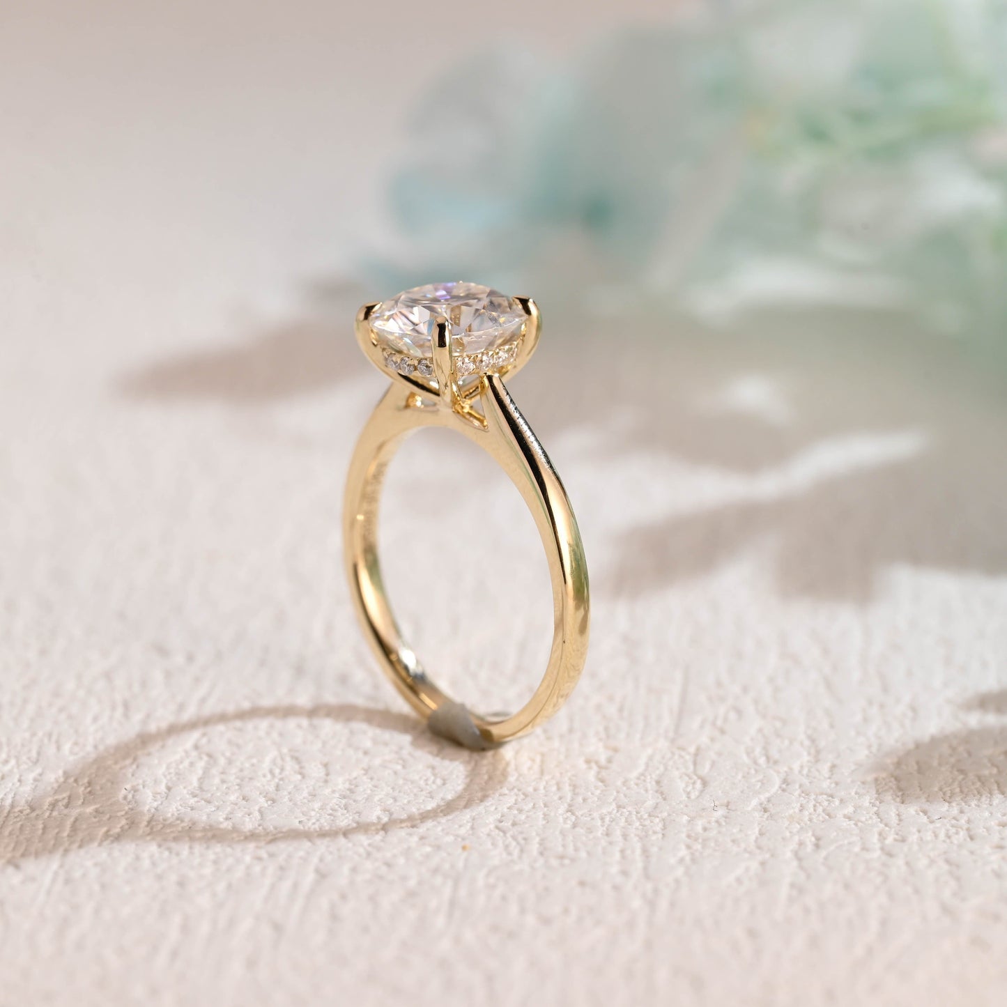 CausYou round cut moissanite engagement ring Solid Gold Round Cut Moissanite Engagement Ring Hidden Halo, Cathedral Ring