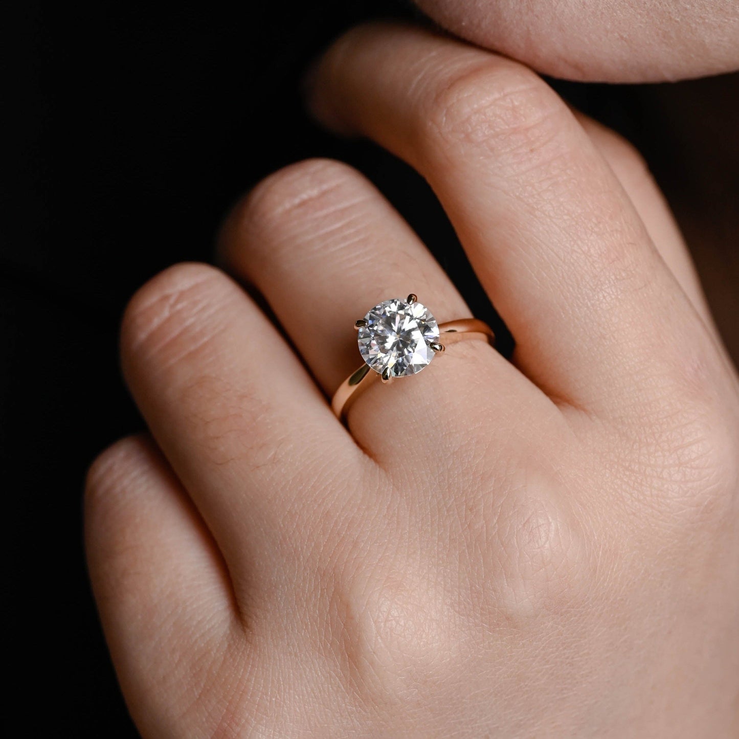 CausYou round cut moissanite engagement ring Solid Gold Round Cut Moissanite Engagement Ring Hidden Halo, Cathedral Ring