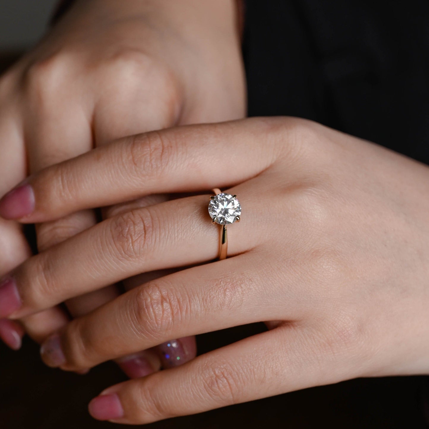 CausYou round cut moissanite engagement ring Solid Gold Round Cut Moissanite Engagement Ring Hidden Halo, Cathedral Ring