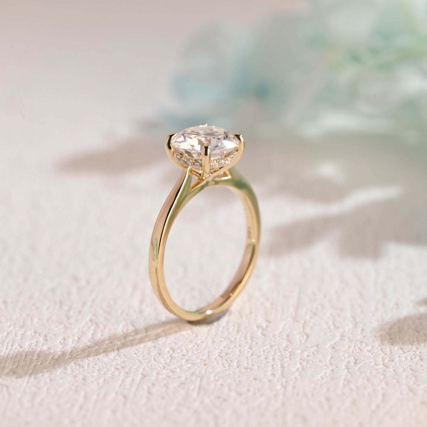 CausYou round cut moissanite engagement ring Solid Gold Round Cut Moissanite Engagement Ring Hidden Halo, Cathedral Ring