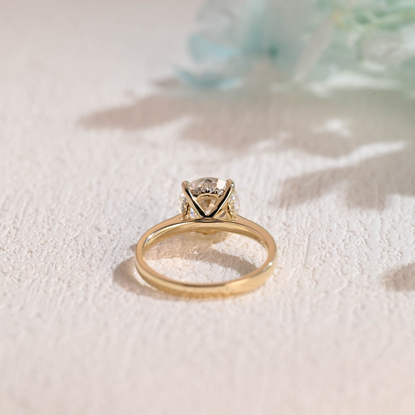 CausYou round cut moissanite engagement ring Solid Gold Round Cut Moissanite Engagement Ring Hidden Halo, Cathedral Ring