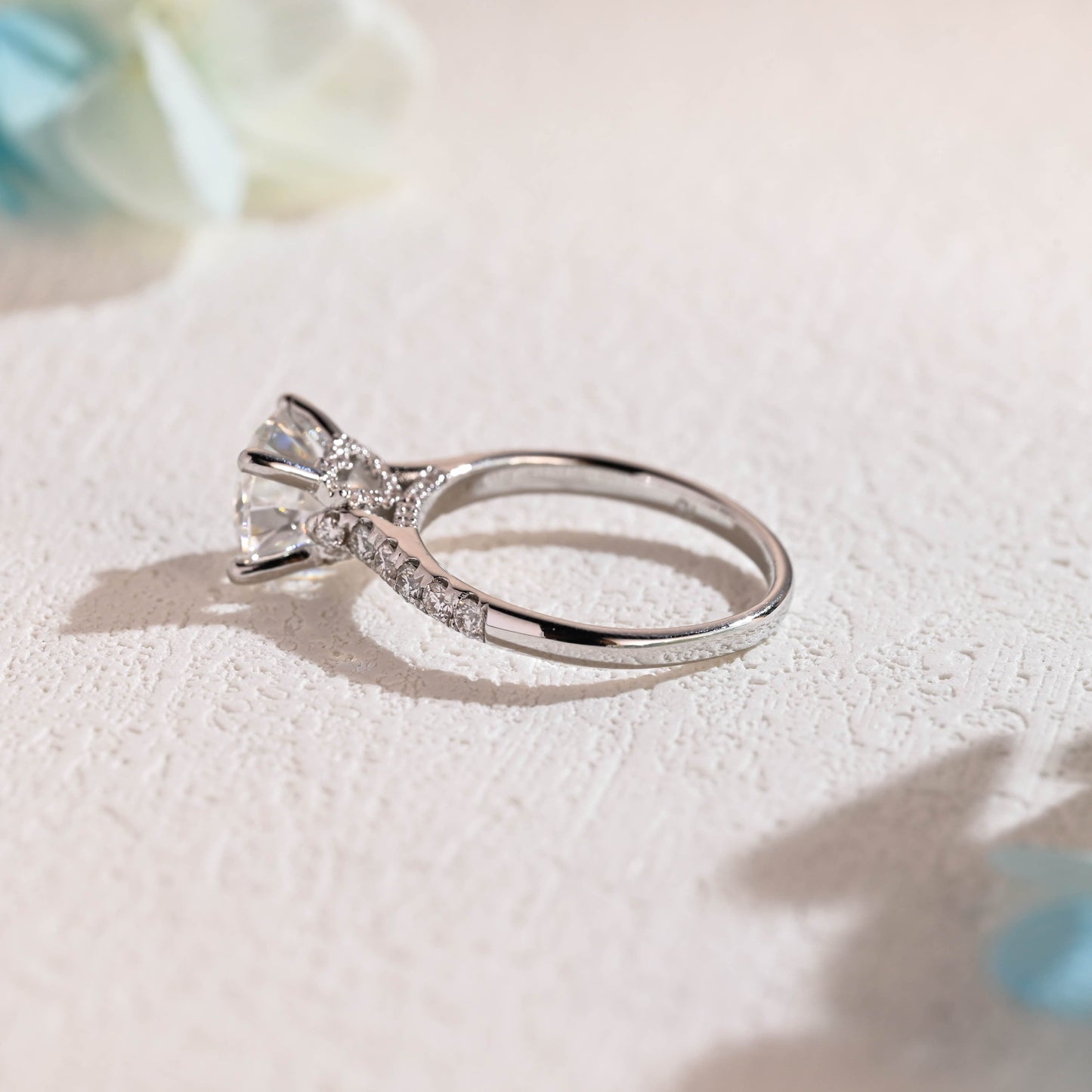 CausYou round cut moissanite engagement ring Solid Gold Round Cut Moissanite Engagement Ring Hidden Halo, Cathedral Ring