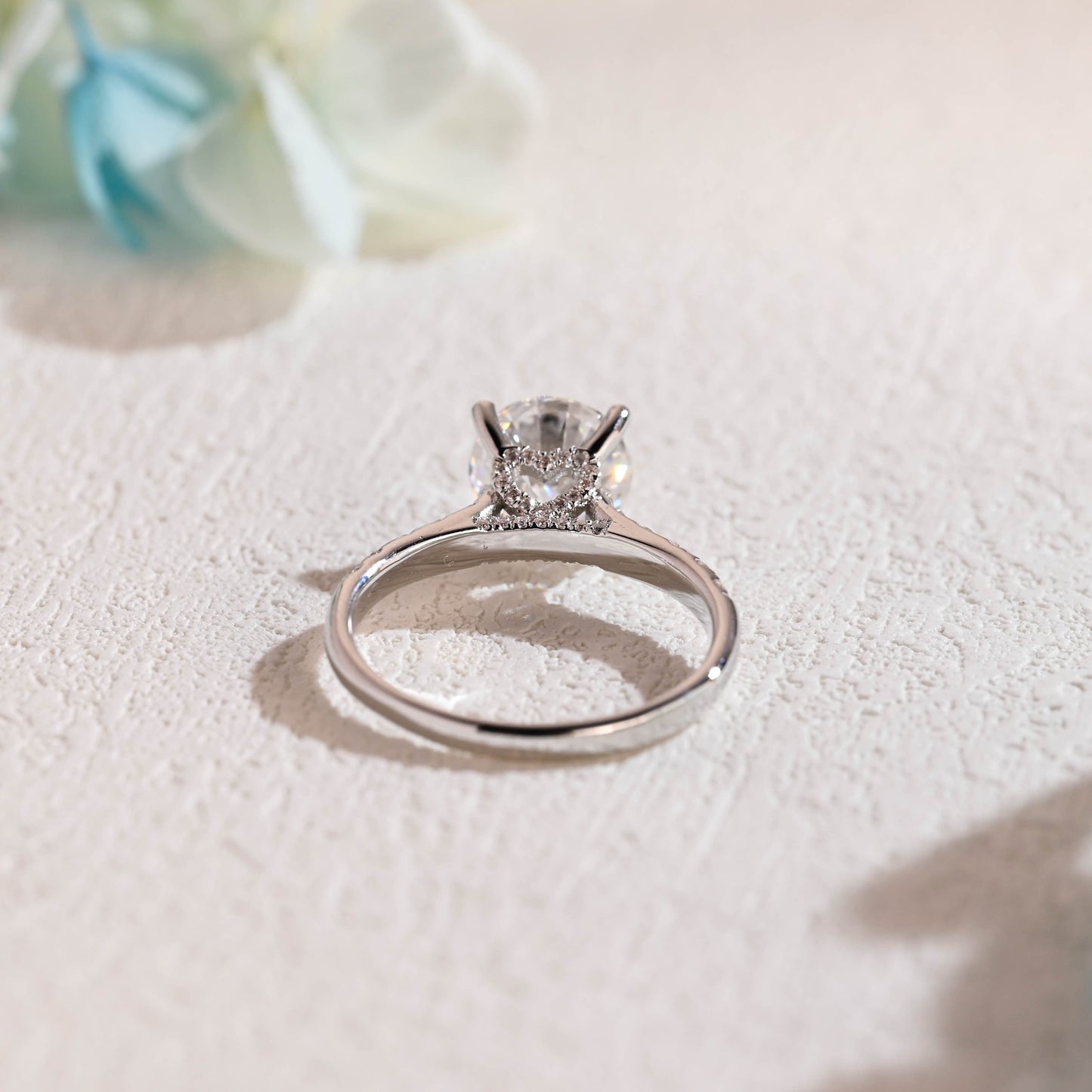 CausYou round cut moissanite engagement ring Solid Gold Round Cut Moissanite Engagement Ring Hidden Halo, Cathedral Ring