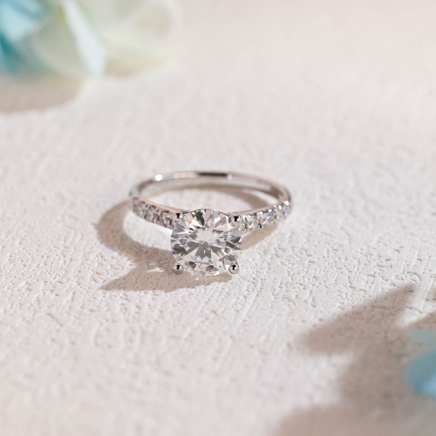 CausYou round cut moissanite engagement ring Solid Gold Round Cut Moissanite Engagement Ring Hidden Halo, Cathedral Ring
