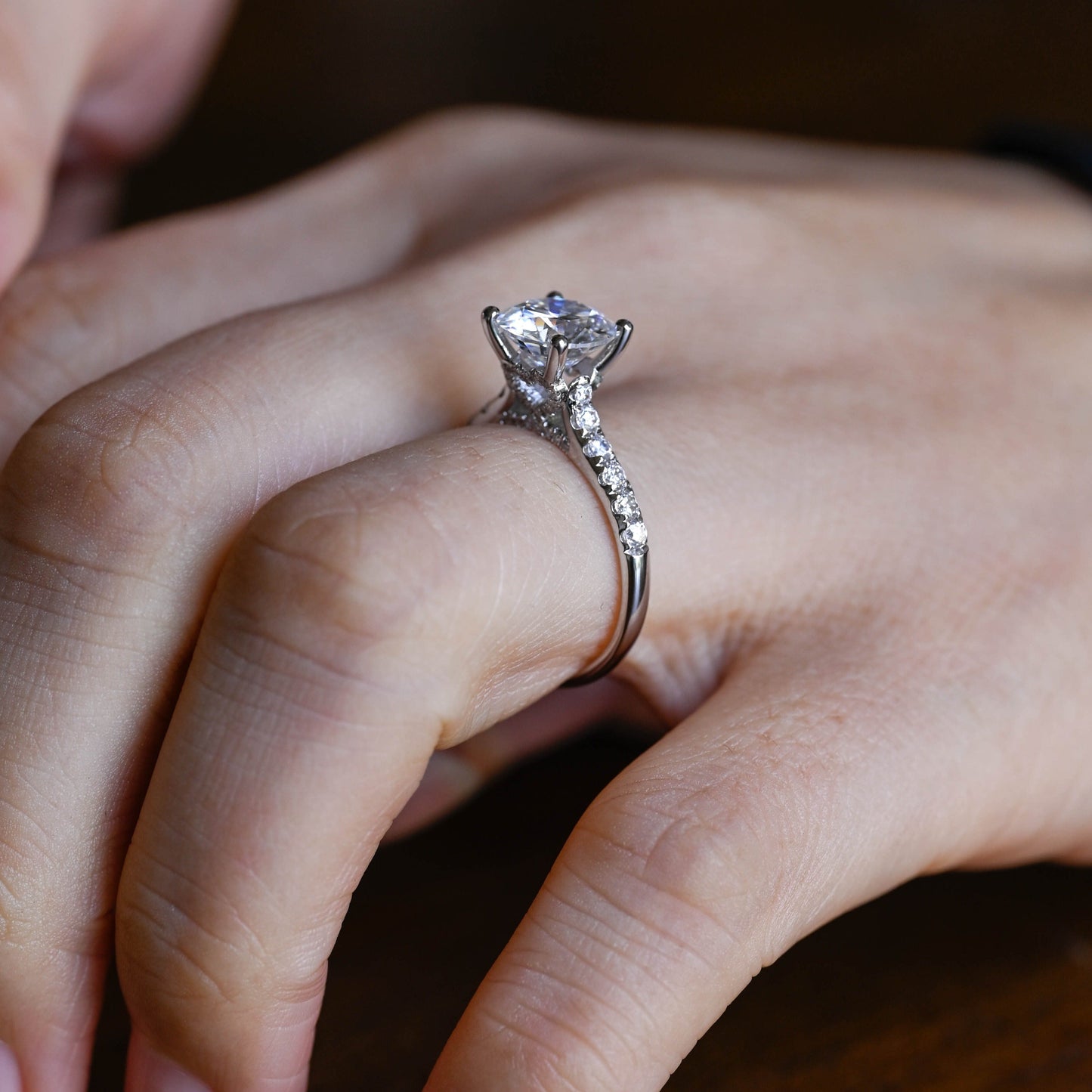 CausYou round cut moissanite engagement ring Solid Gold Round Cut Moissanite Engagement Ring Hidden Halo, Cathedral Ring