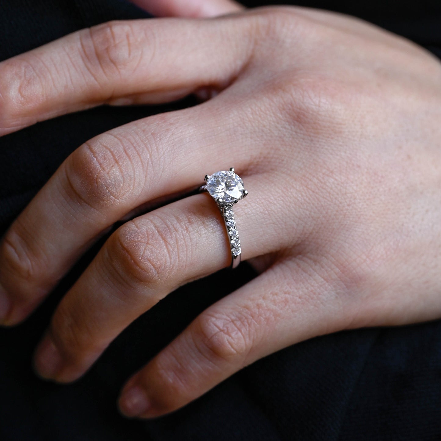 CausYou round cut moissanite engagement ring Solid Gold Round Cut Moissanite Engagement Ring Hidden Halo, Cathedral Ring