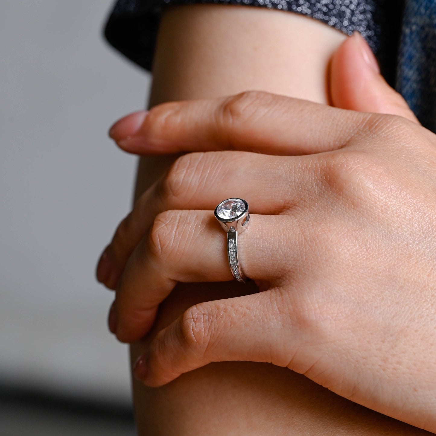 CausYou round cut moissanite engagement ring Solid Gold Round Cut Moissanite Engagement Ring, Paved Promise Ring
