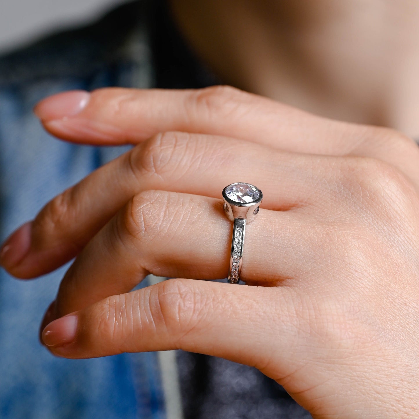 CausYou round cut moissanite engagement ring Solid Gold Round Cut Moissanite Engagement Ring, Paved Promise Ring