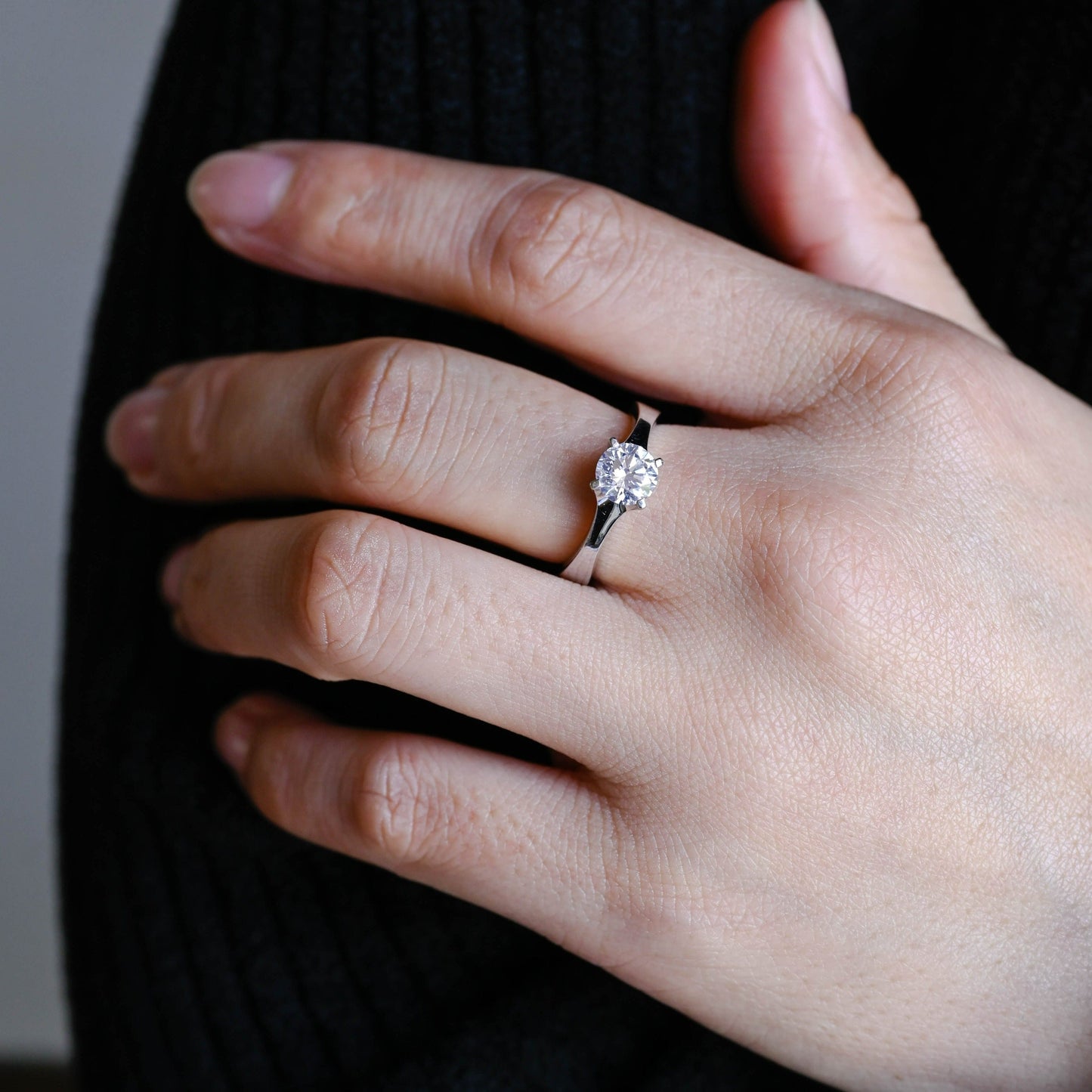 CausYou round cut moissanite engagement ring Solid Gold Round Cut Moissanite Engagement Ring, Solitaire Promise Ring, Bridal Ring, Gift for Women