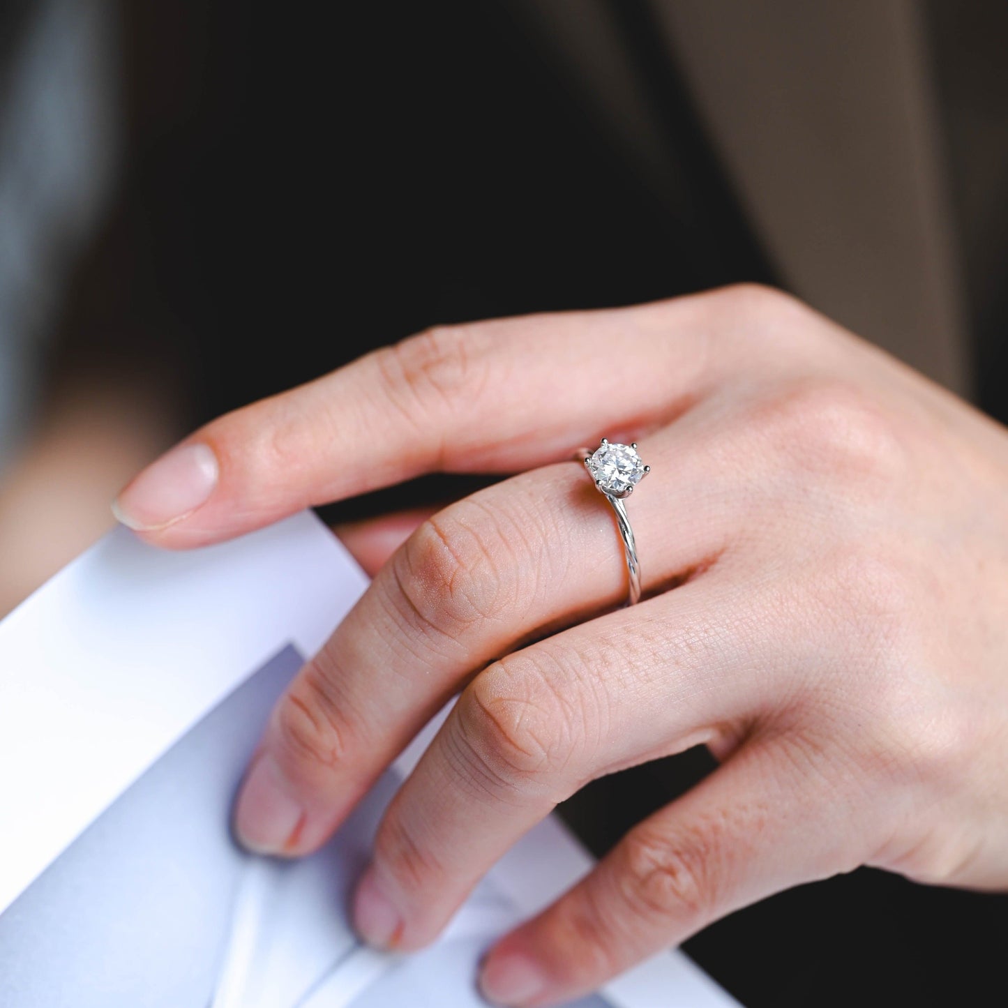 CausYou round cut moissanite engagement ring Solid Gold Round Cut Moissanite Engagement Ring, Solitaire Ring