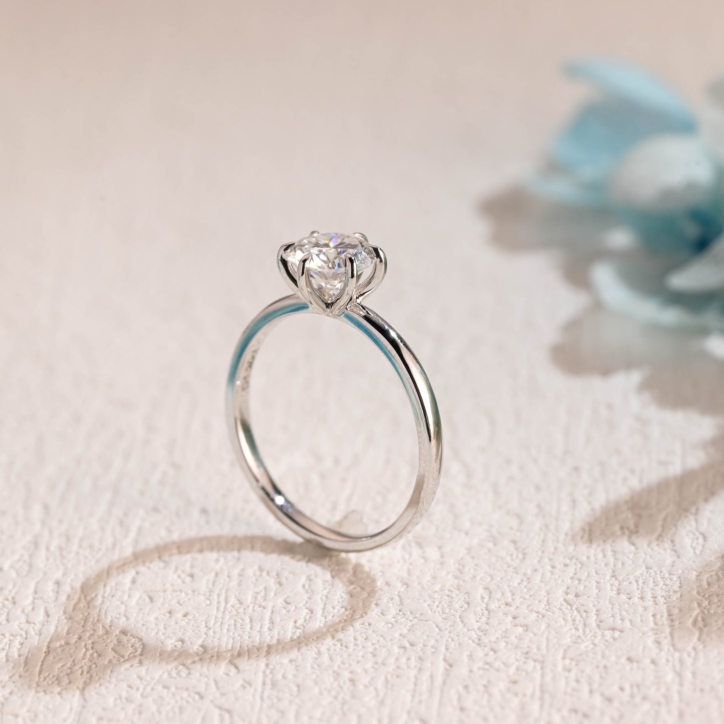 CausYou round cut moissanite engagement ring Solid Gold Round Cut Moissanite Engagement Ring, Solitaire Ring Low Seeting