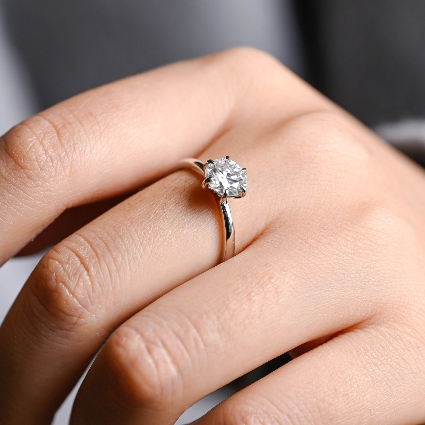 CausYou round cut moissanite engagement ring Solid Gold Round Cut Moissanite Engagement Ring, Solitaire Ring Low Seeting