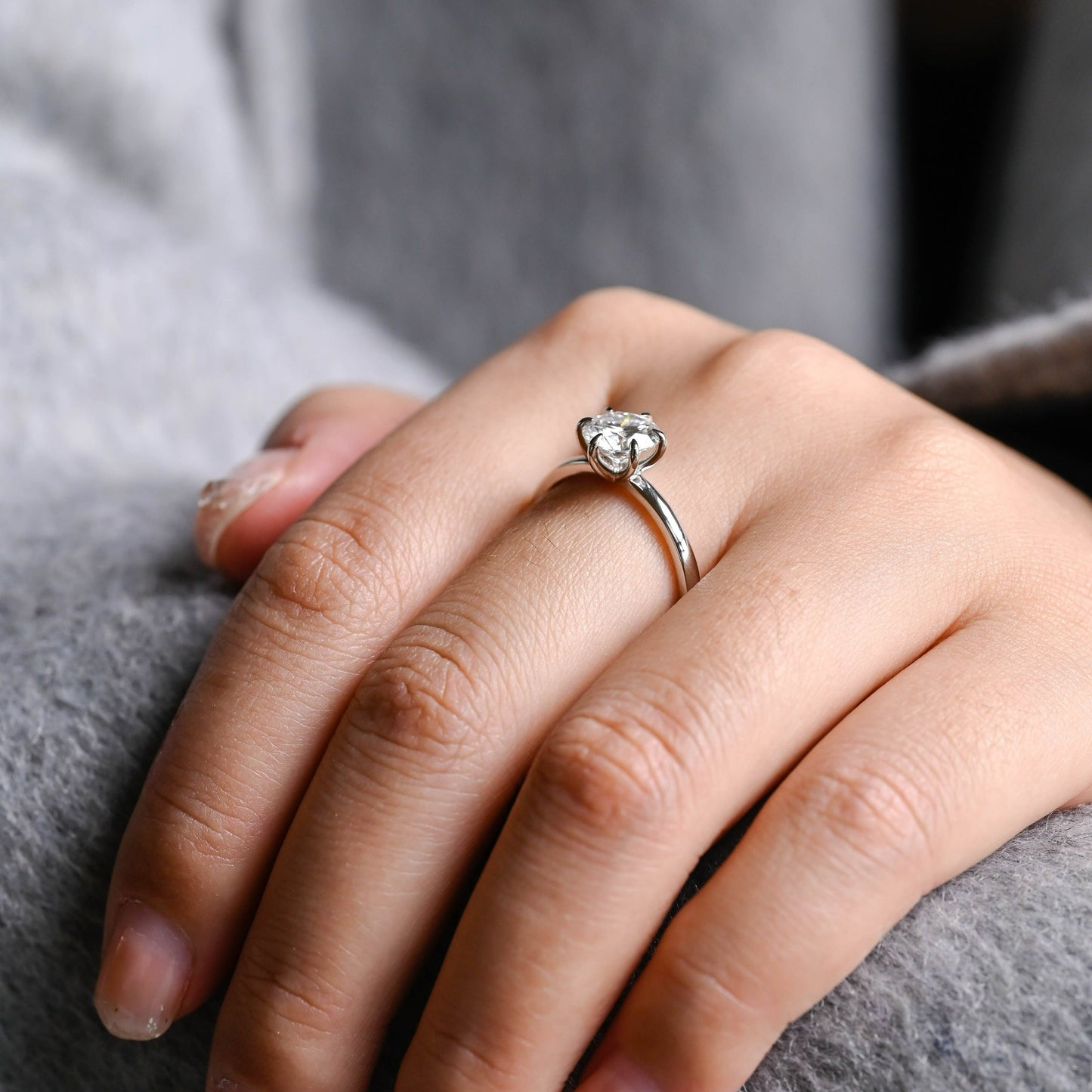 CausYou round cut moissanite engagement ring Solid Gold Round Cut Moissanite Engagement Ring, Solitaire Ring Low Seeting