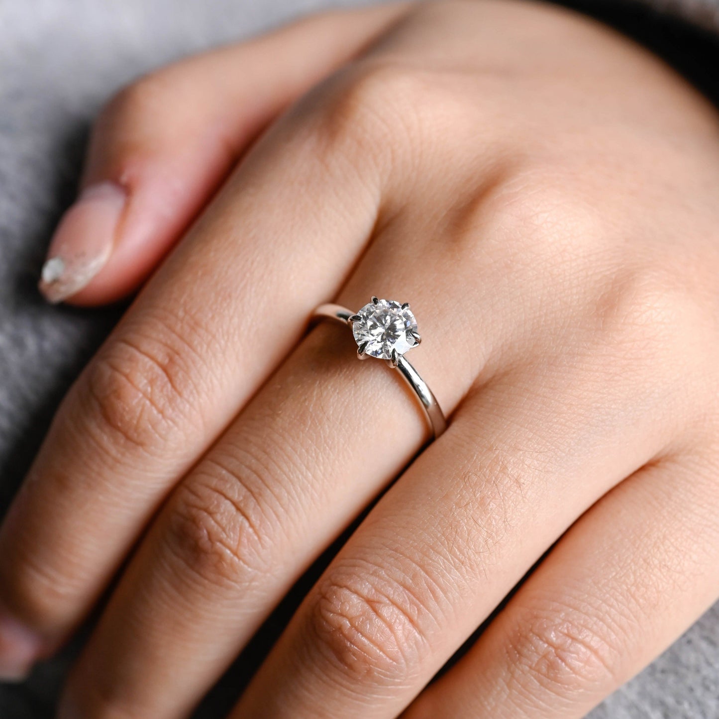 CausYou round cut moissanite engagement ring Solid Gold Round Cut Moissanite Engagement Ring, Solitaire Ring Low Seeting