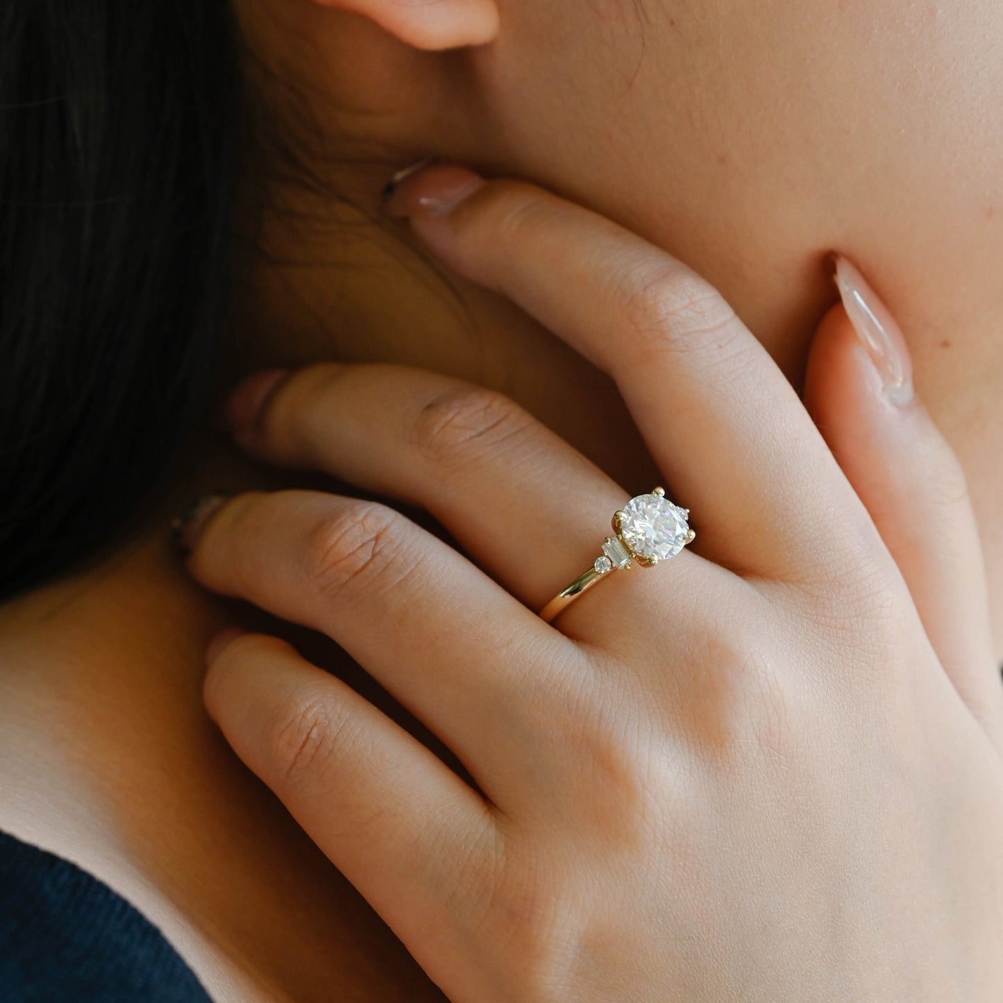 CausYou round cut moissanite engagement ring Solid Gold Round Cut Moissanite Engagement Ring, Wedding Ring, Promise Ring, Anniversary Gift for Women Wife