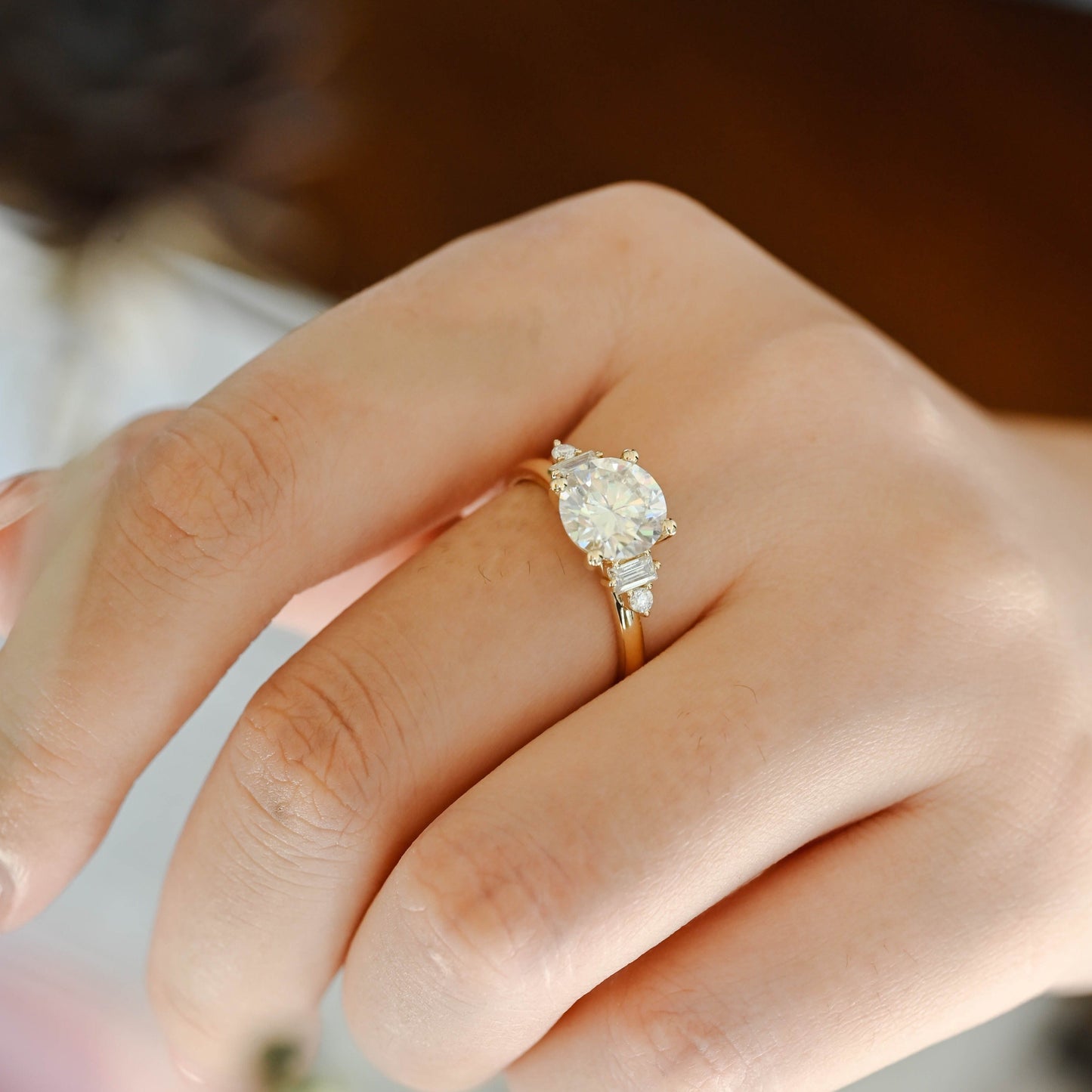 CausYou round cut moissanite engagement ring Solid Gold Round Cut Moissanite Engagement Ring, Wedding Ring, Promise Ring, Anniversary Gift for Women Wife