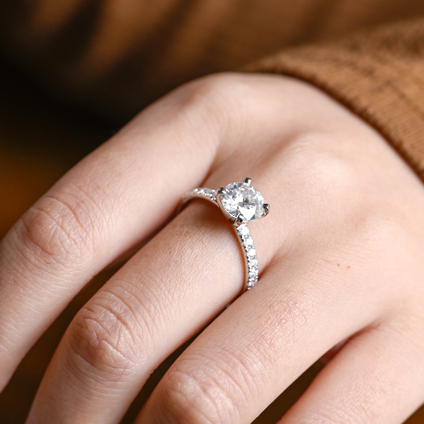 CausYou round cut moissanite engagement ring Solid Gold Round Cut Moissanite Engagement Ring, Wedding Ring, Proposal Ring, Gift for Women Wife