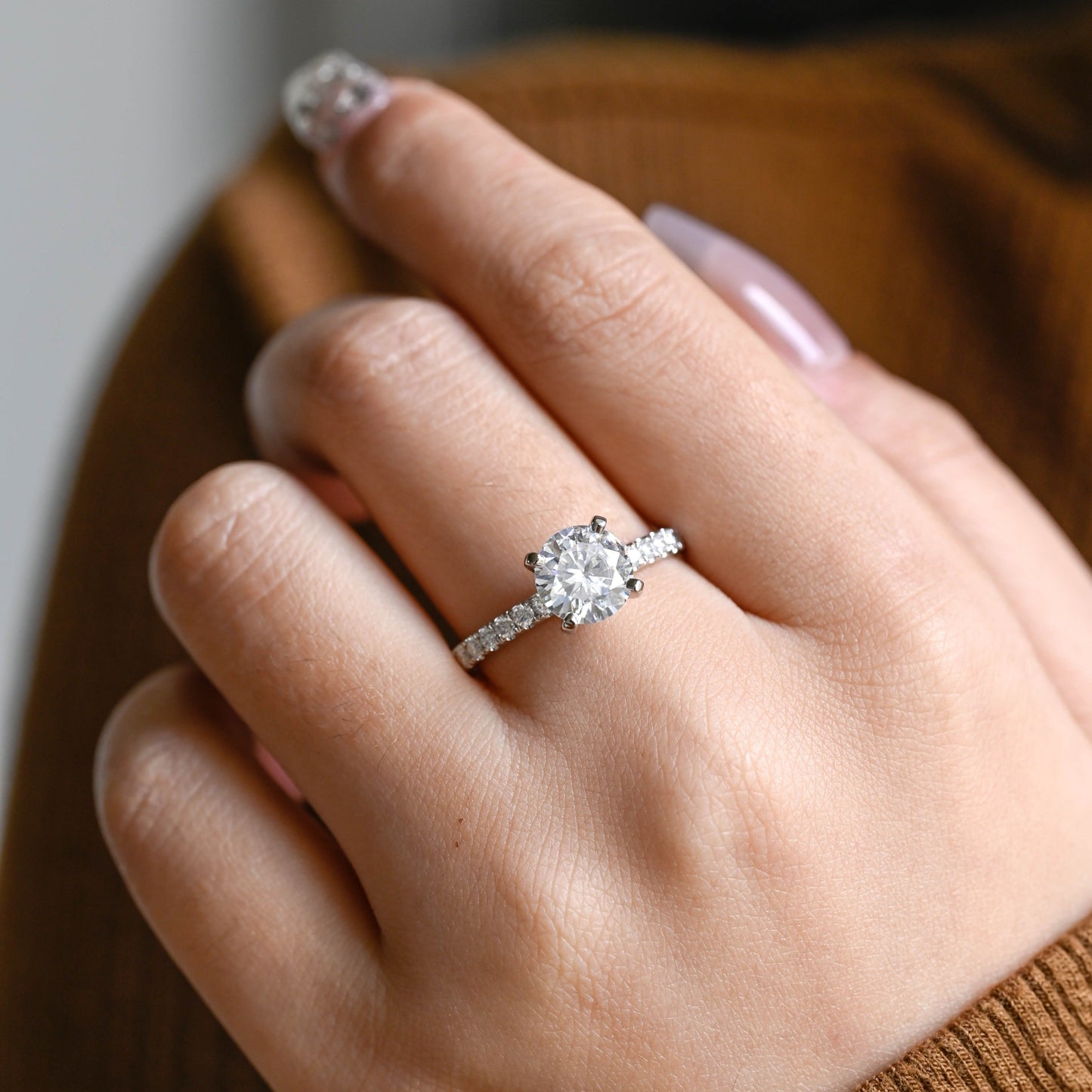 CausYou round cut moissanite engagement ring Solid Gold Round Cut Moissanite Engagement Ring, Wedding Ring, Proposal Ring, Gift for Women Wife