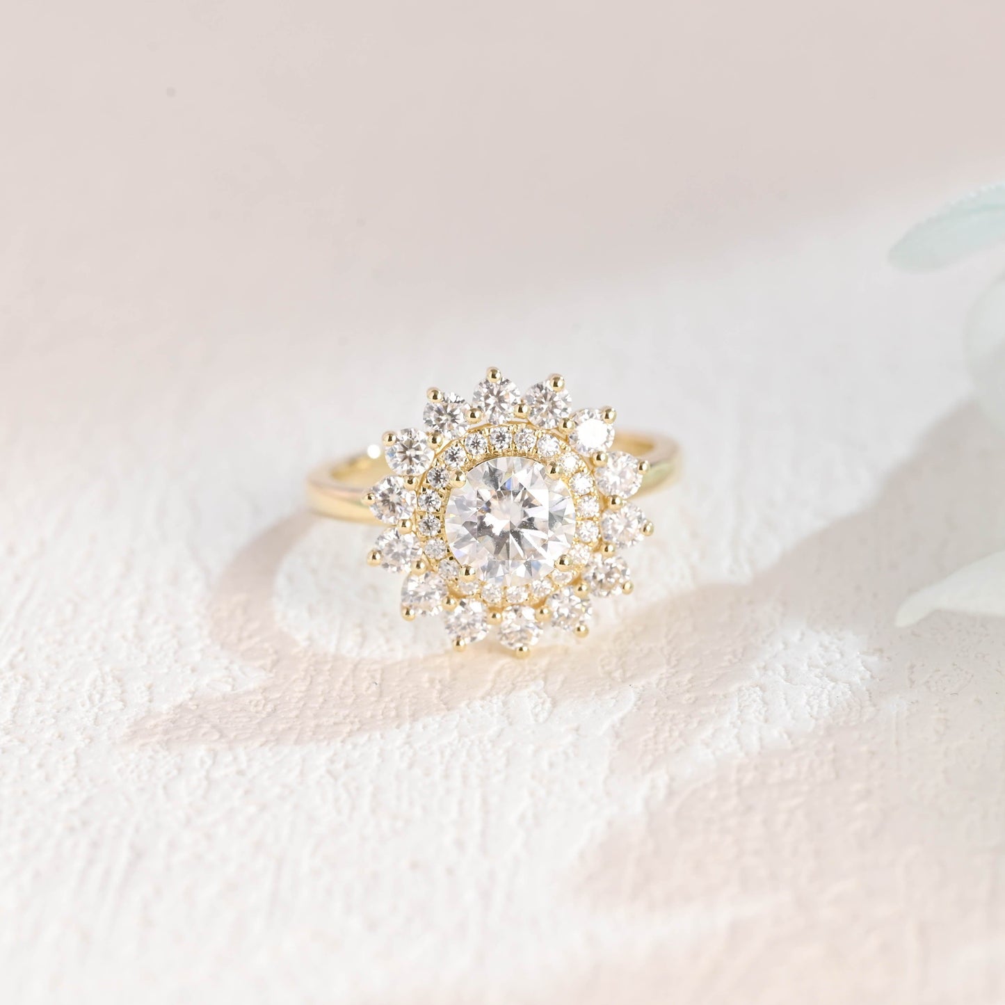 CausYou round cut moissanite engagement ring Solid Gold Round Moissanite Engagement Ring, Floral Ring