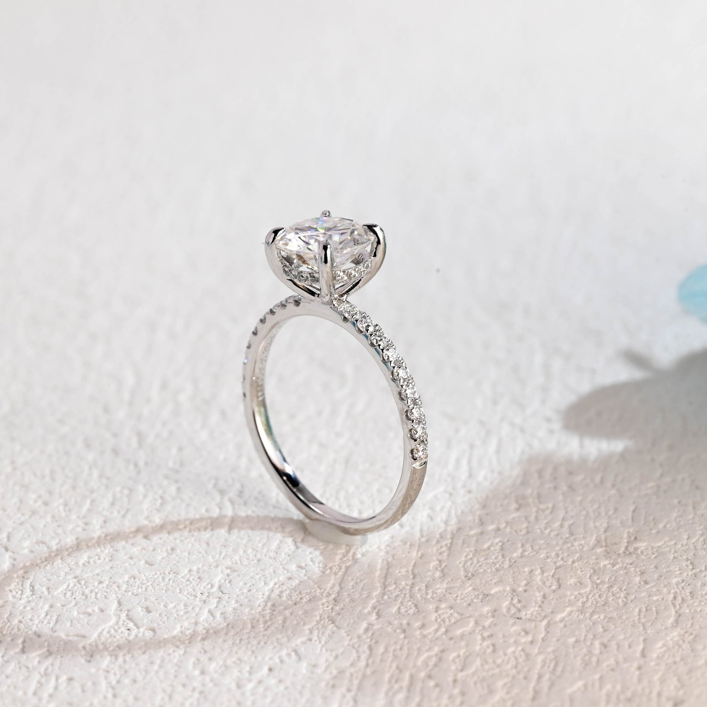 CausYou round cut moissanite engagement ring Solid Gold Round Moissanite Engagement Ring Hidden Halo, Pave Ring