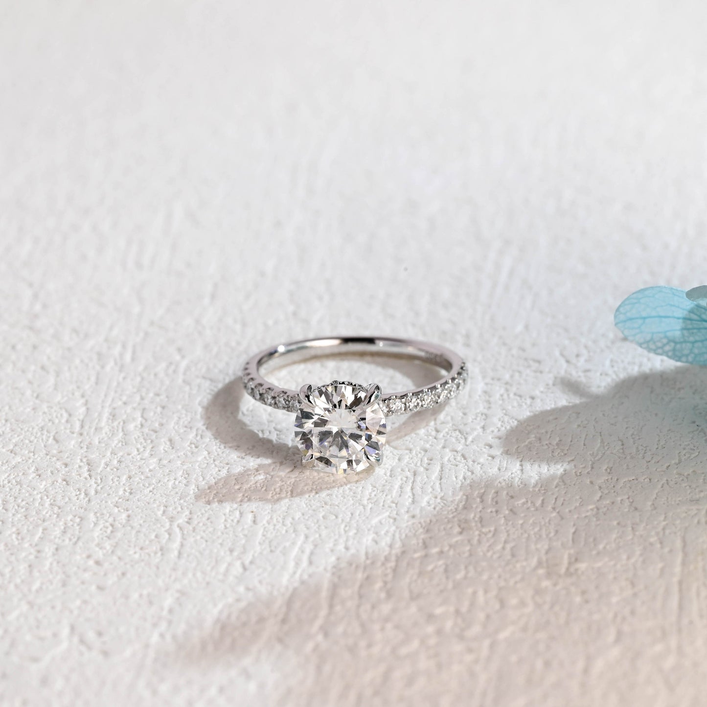 CausYou round cut moissanite engagement ring Solid Gold Round Moissanite Engagement Ring Hidden Halo, Pave Ring